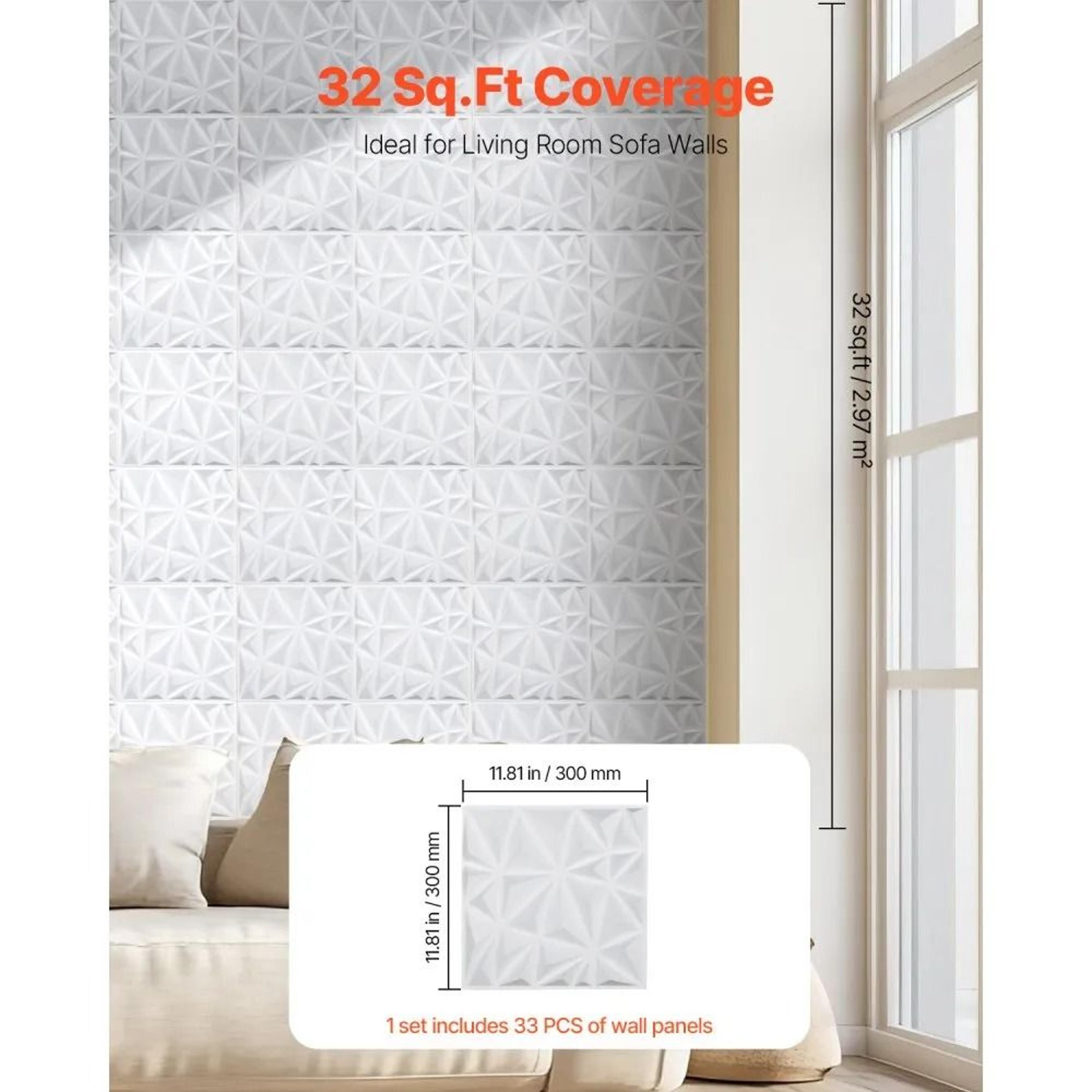 3D Wall Panels 33Pack Matte White PVC Diamond Design For Accent Walls 1