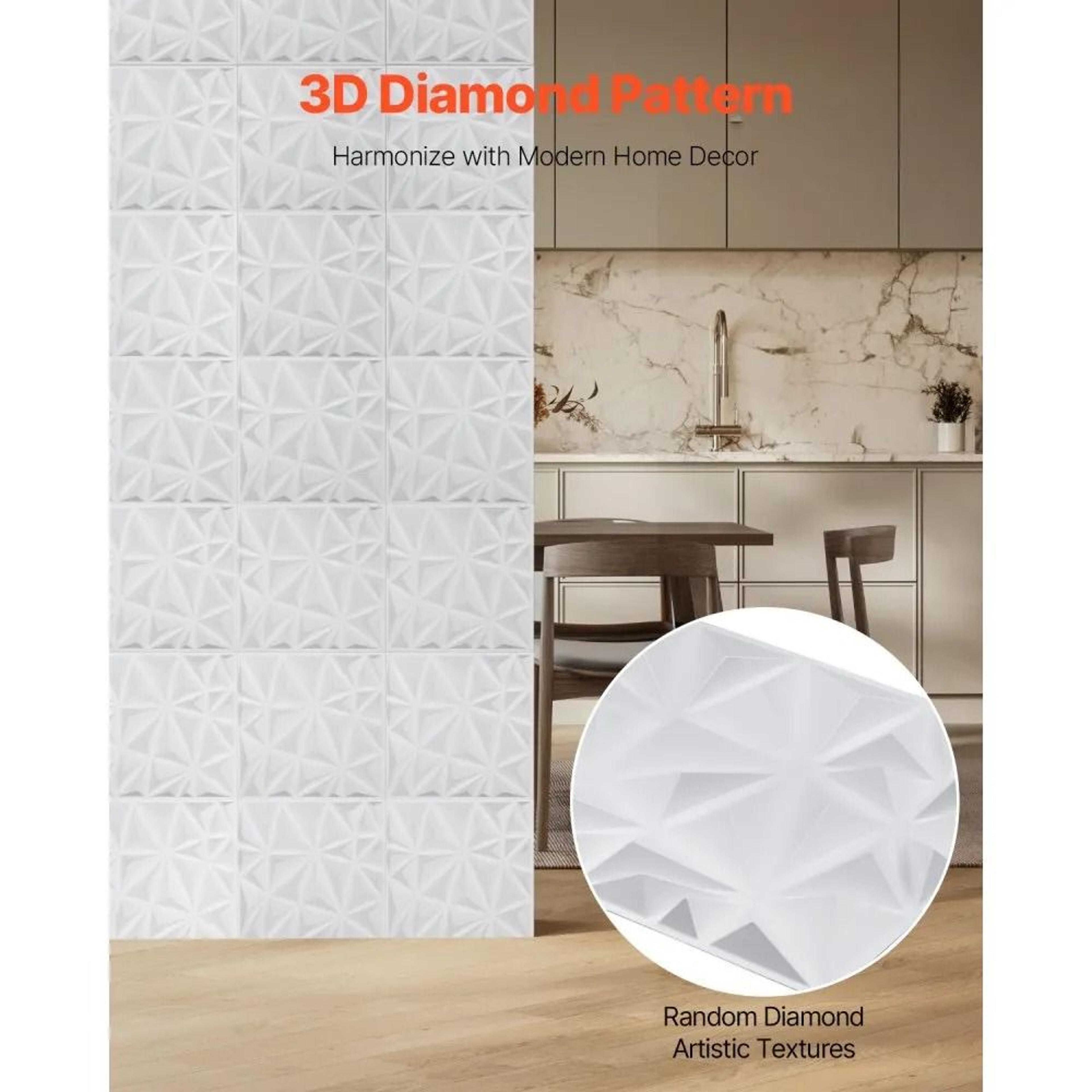 3D Wall Panels 33Pack Matte White PVC Diamond Design For Accent Walls 6