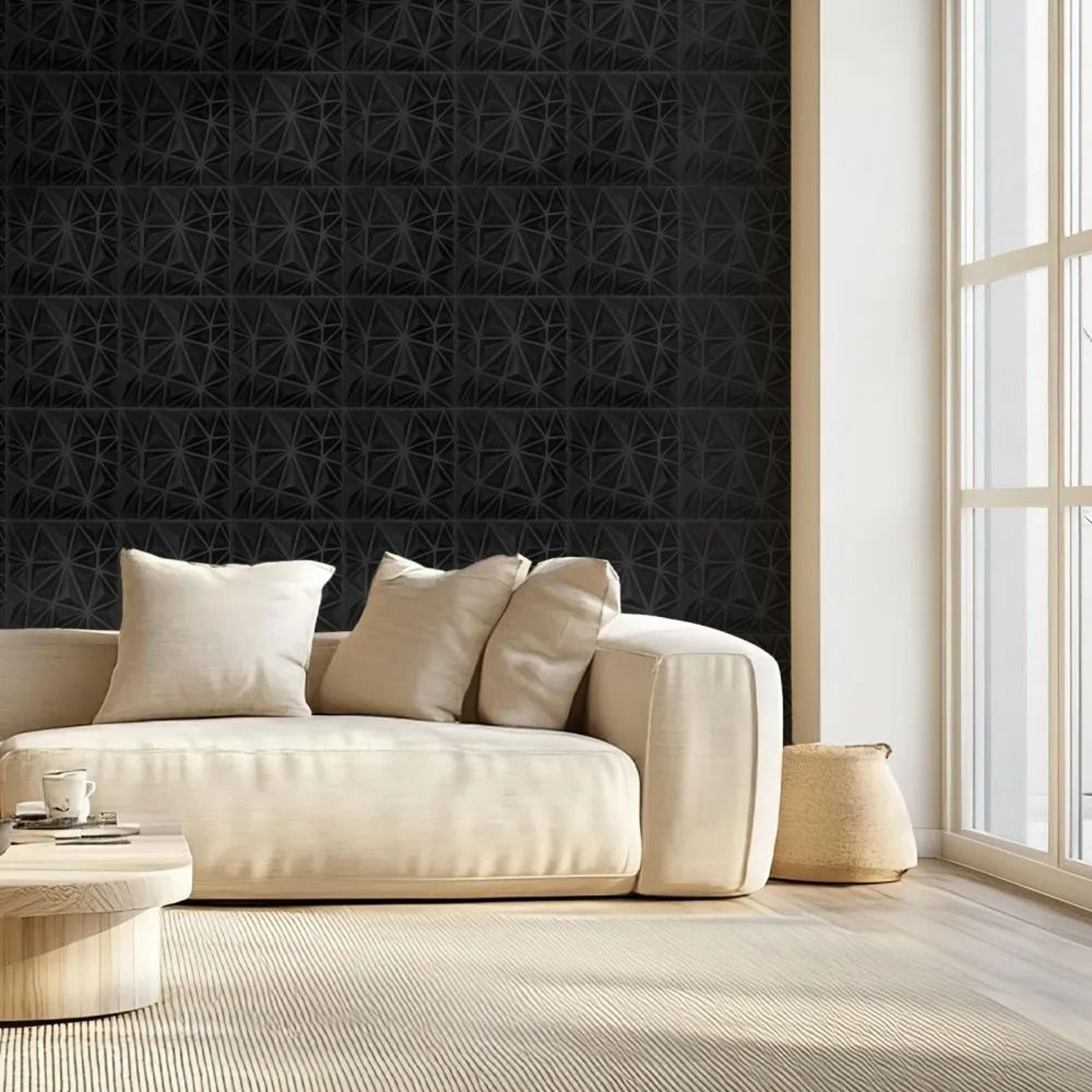 3D Wall Panels 33Pack PVC Diamond Textured Tiles In Matte Black For Accent Walls 6
