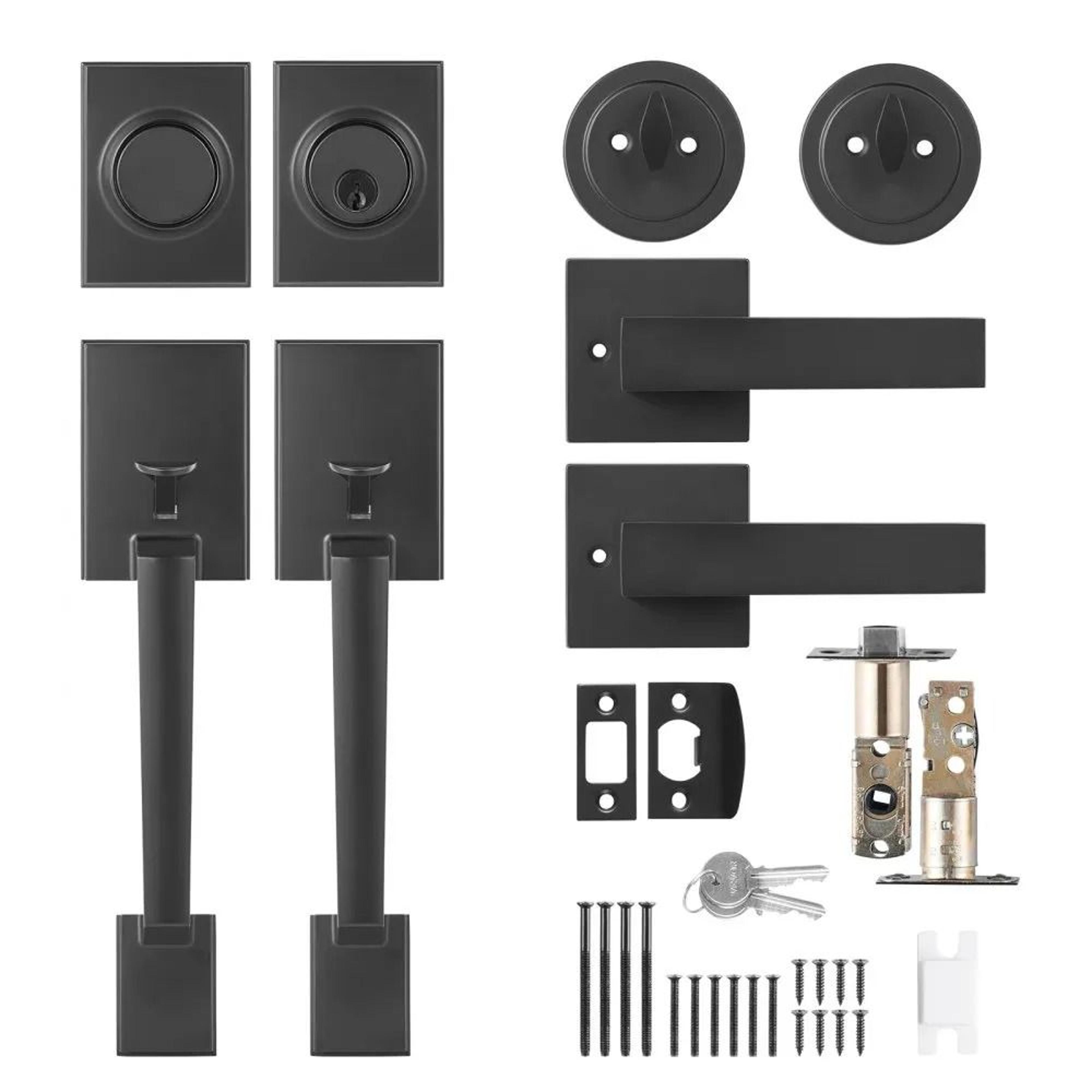 Double Door Handle Set With Reversible Square Levers And Matte Black Finish 0