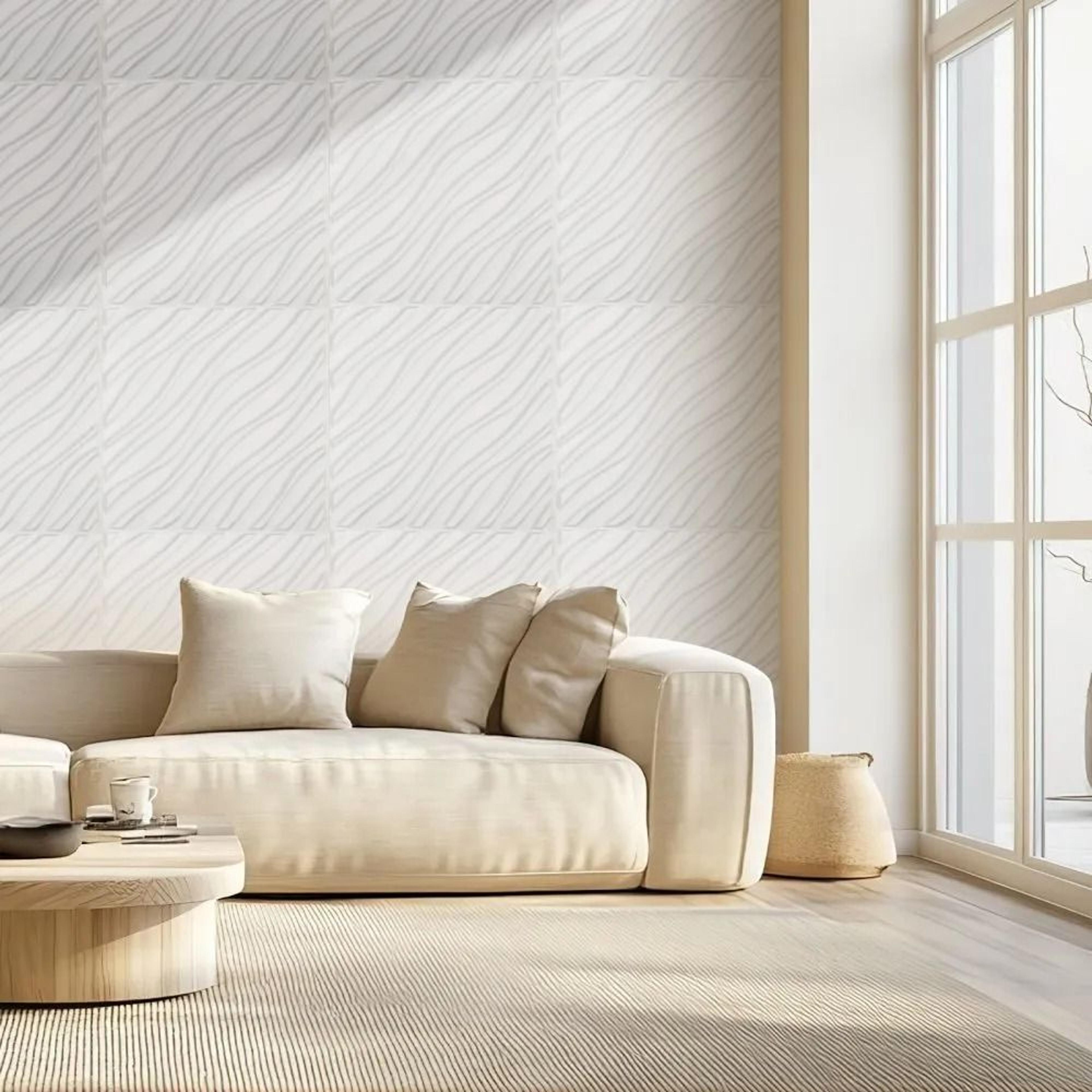 3D Wall Panels 12Pack PVC Wave Textured Wall Tiles 32 Sq Ft Matte White 6