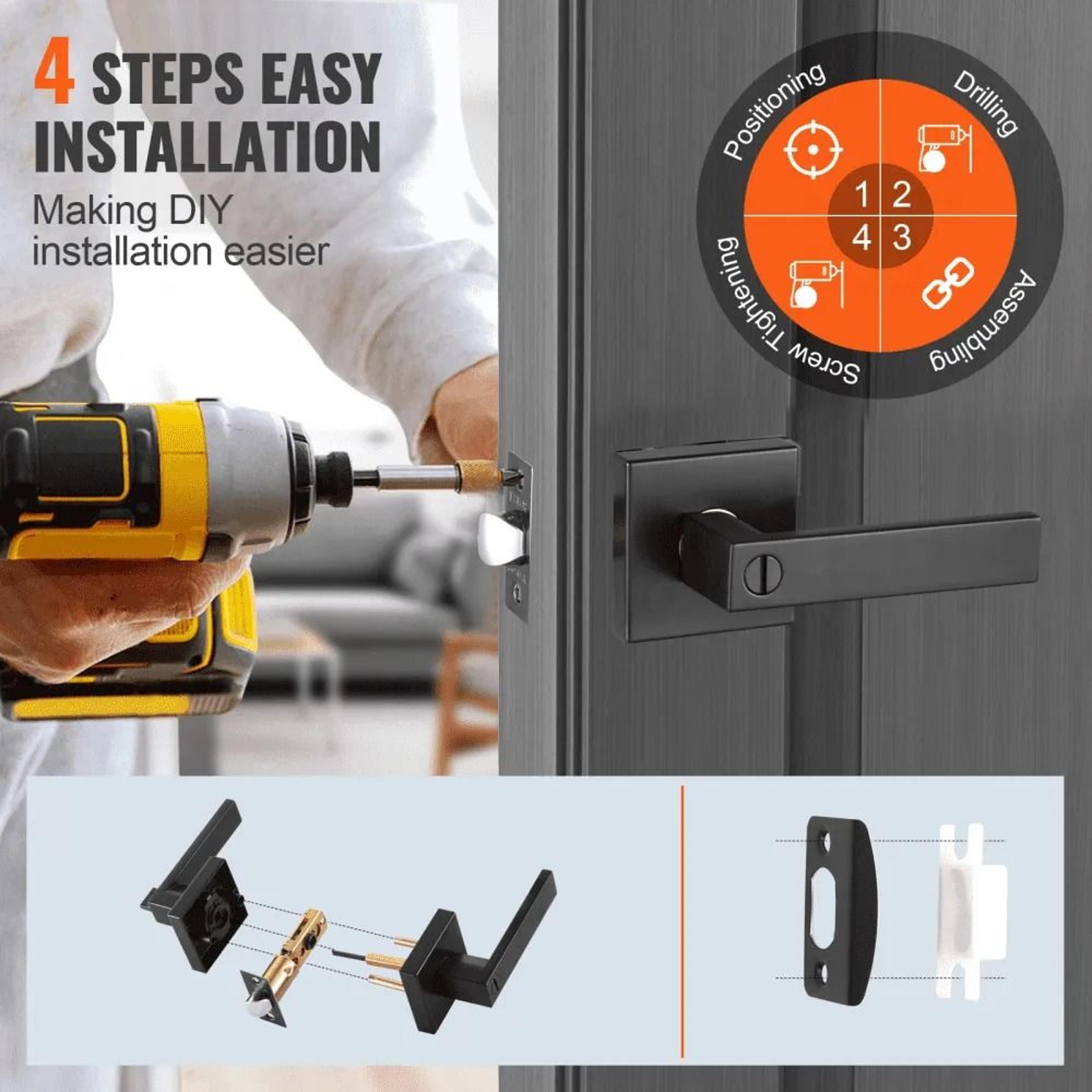 Privacy Door Handles 10 Pack Matte Black Reversible Keyless Locking Levers 2