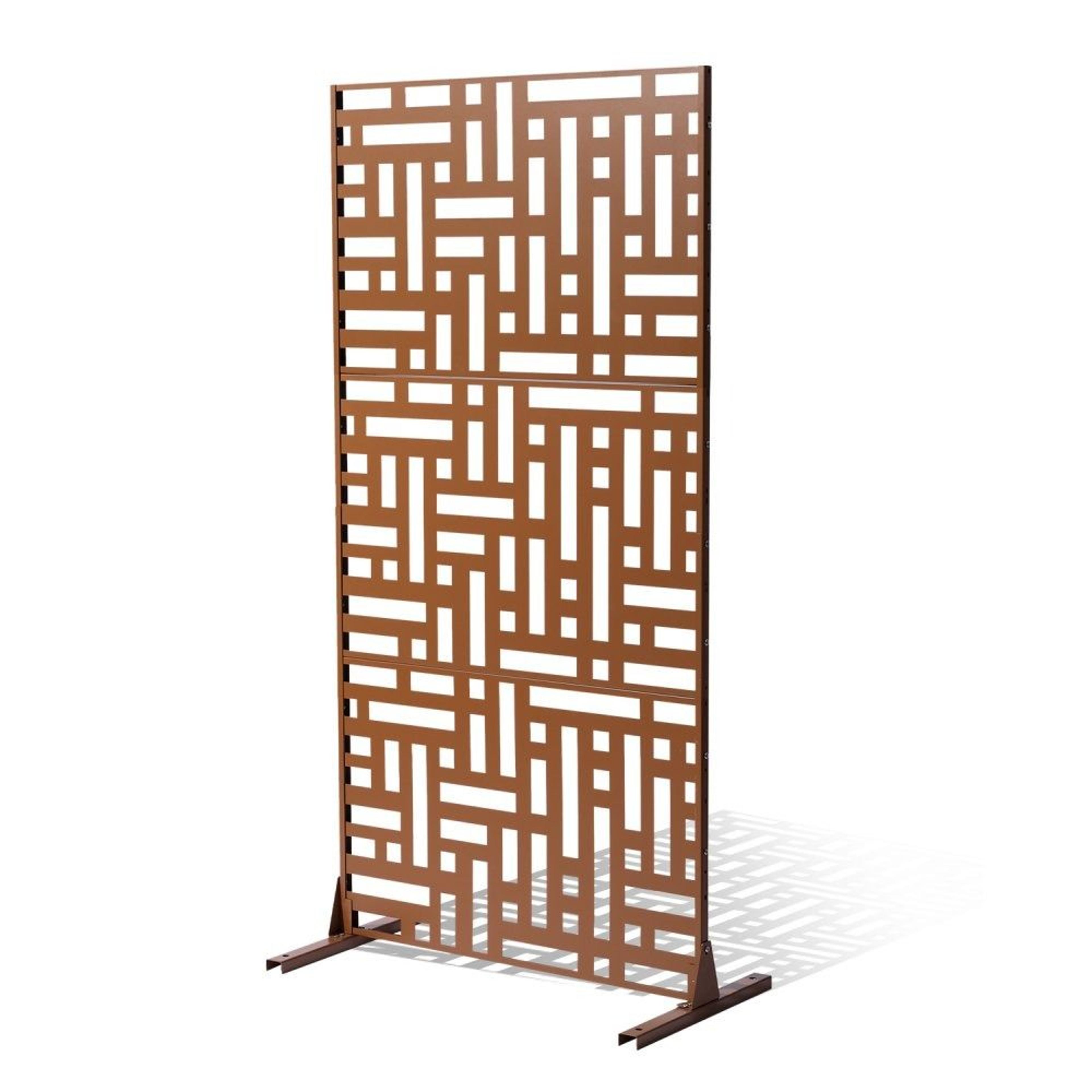 metal privacy screen 3-panel outdoor freestanding divider 47 x 76 inches brown