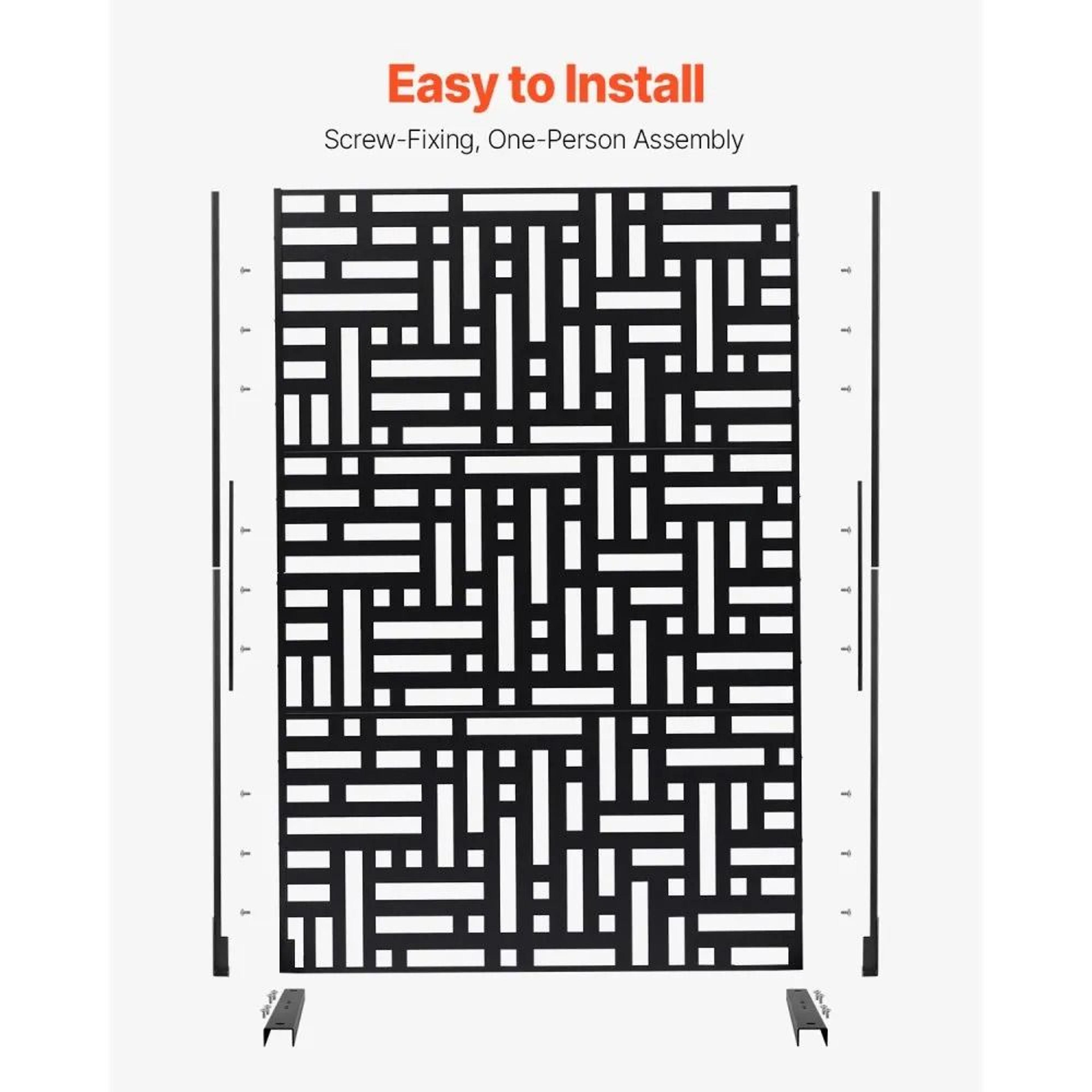 Metal Privacy Screen 3Panel Freestanding Outdoor Divider 47 X 76 Inches Black 5