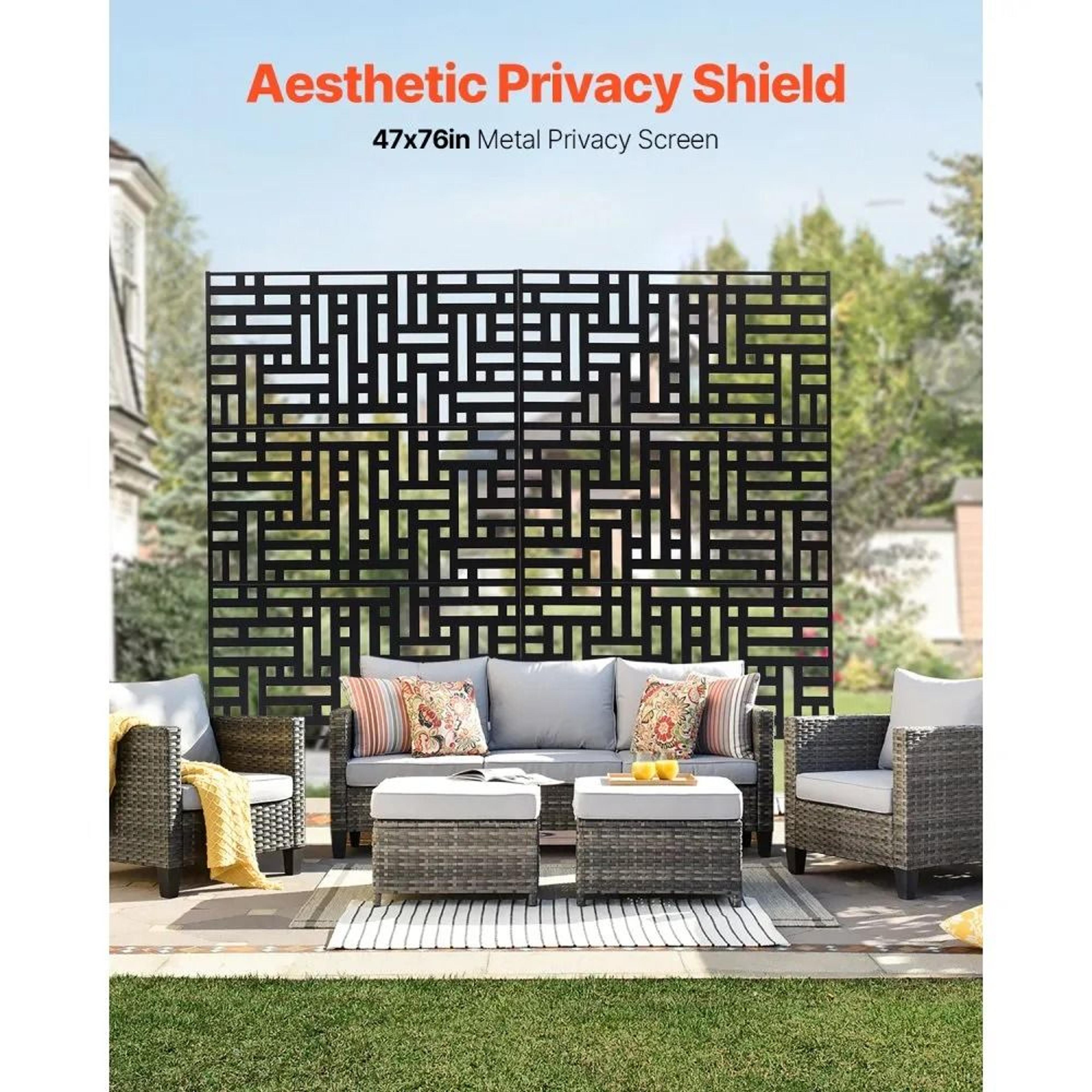 Metal Privacy Screen 3Panel Freestanding Outdoor Divider 47 X 76 Inches Black 1