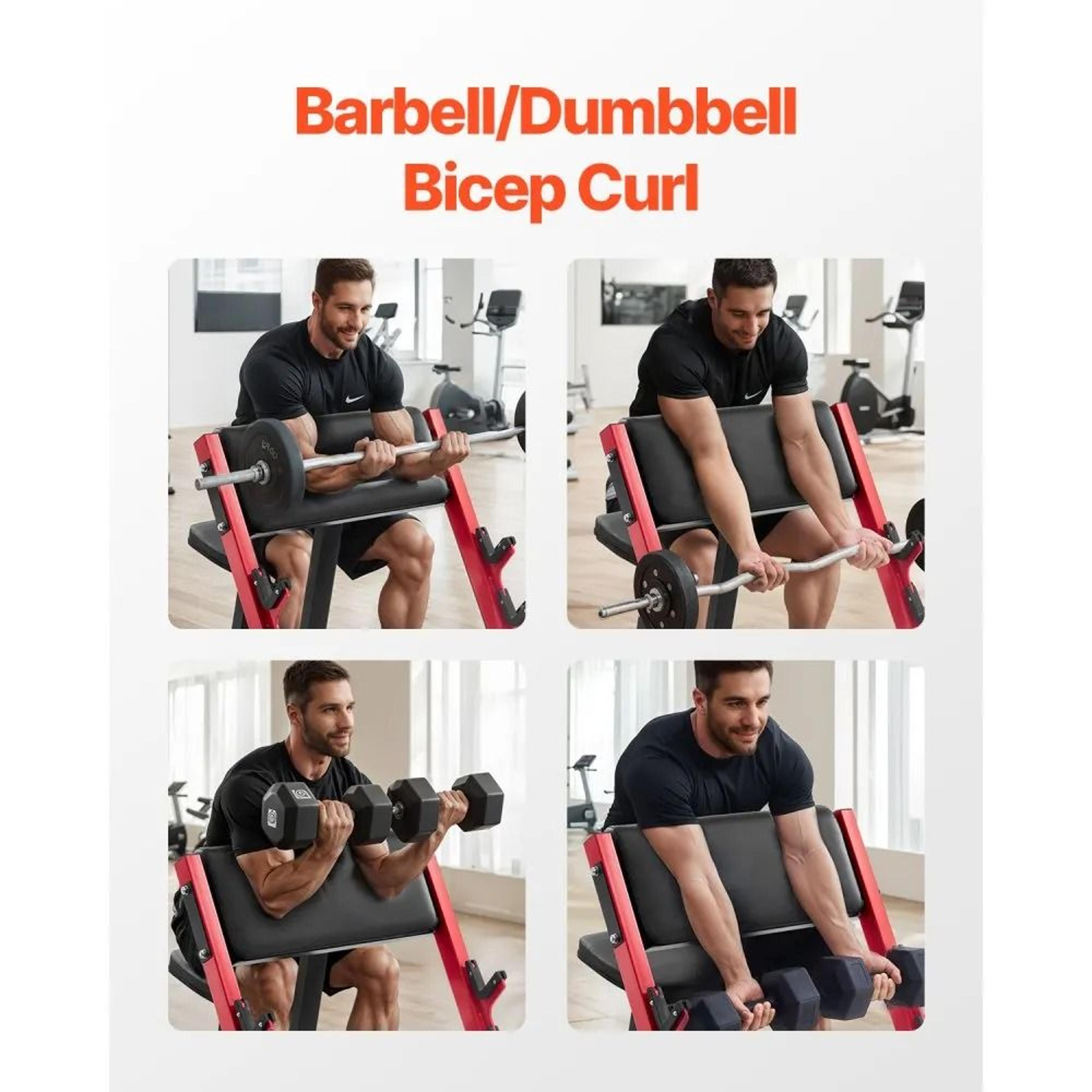 Preacher Curl Bench With Adjustable Seat And Barbell Holders For Bicep Training 6