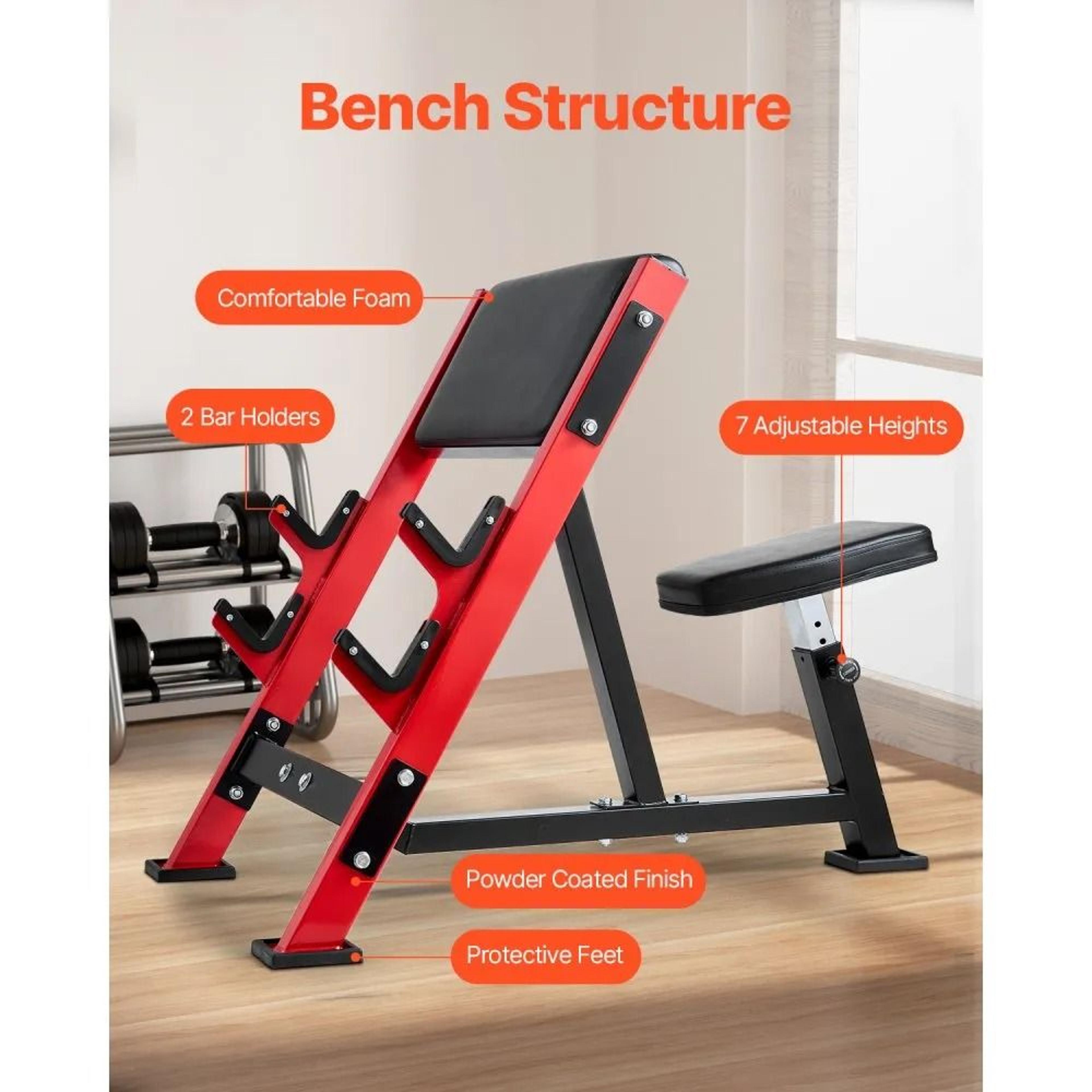 Preacher Curl Bench With Adjustable Seat And Barbell Holders For Bicep Training 2