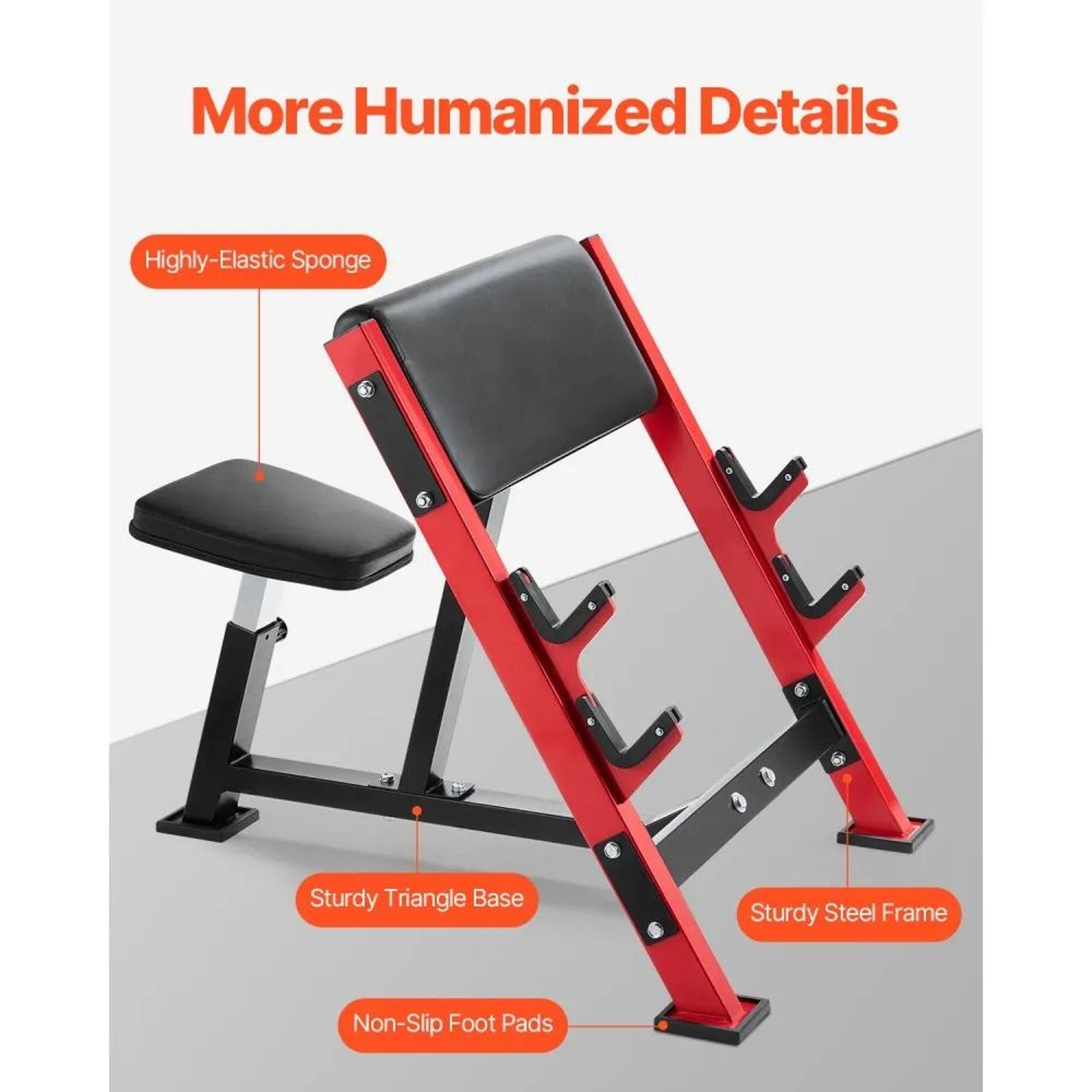 Preacher Curl Bench With Adjustable Seat And Barbell Holders For Bicep Training 1