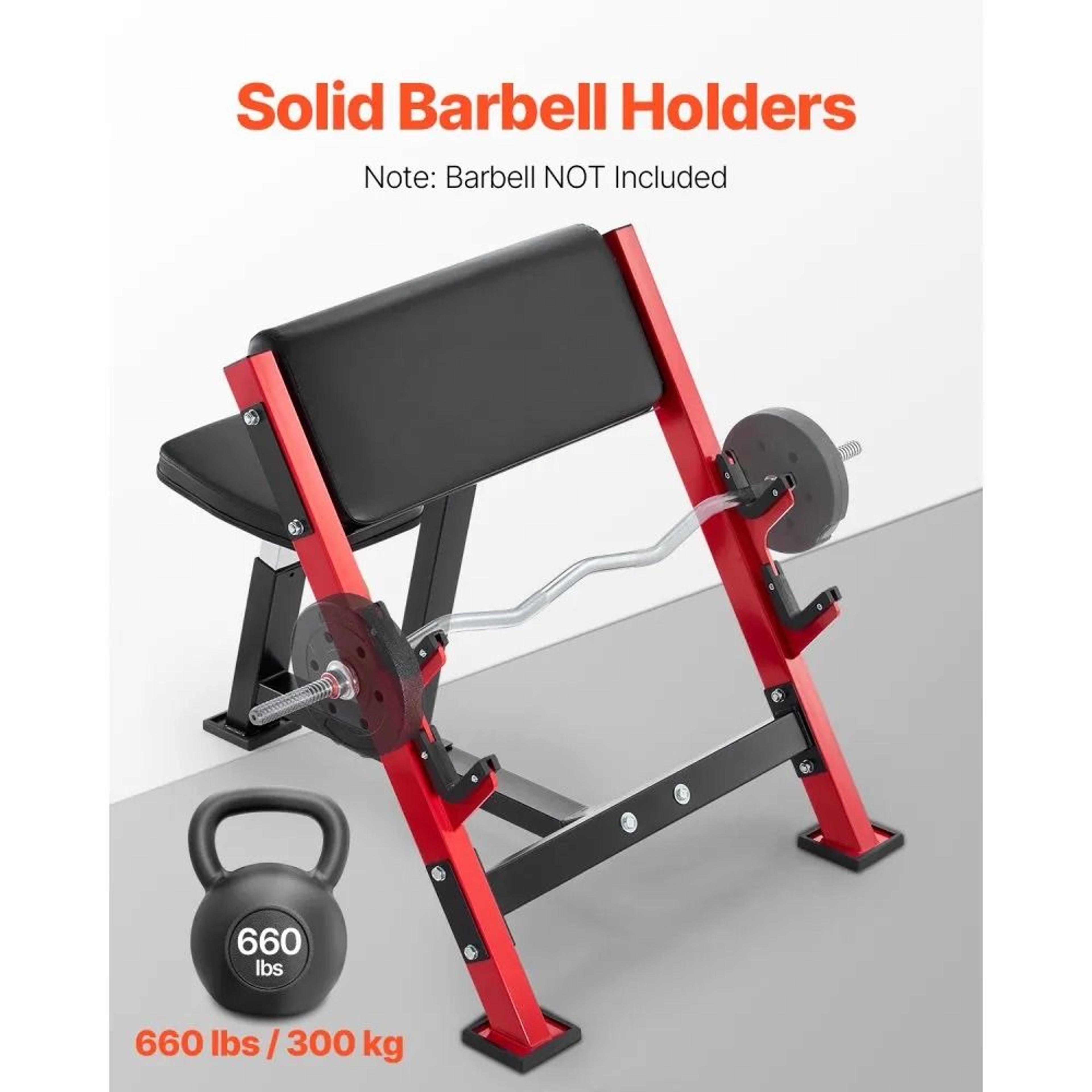 Preacher Curl Bench With Adjustable Seat And Barbell Holders For Bicep Training 3