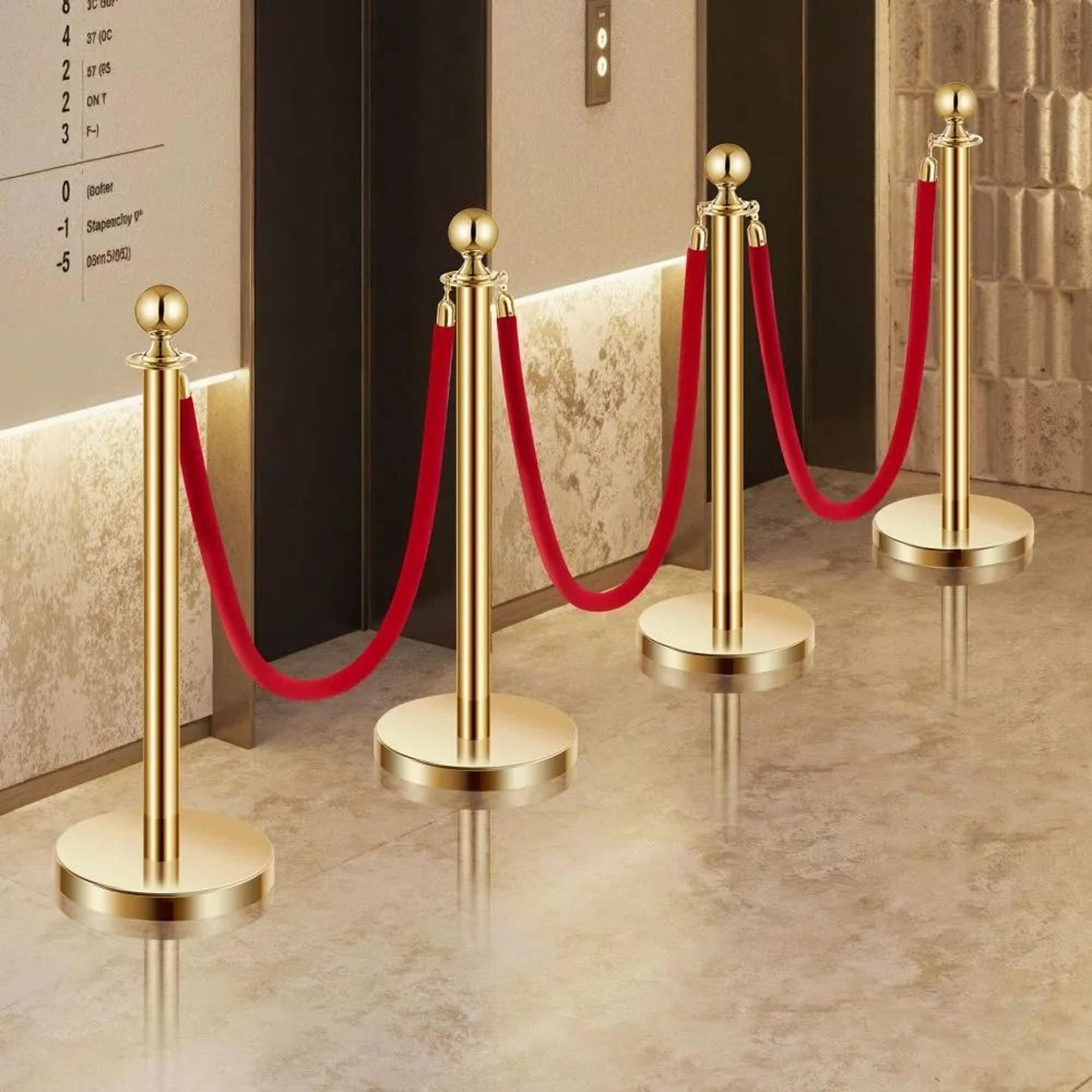 Gold Stanchions With Red Velvet Ropes And Fillable Bases For Crowd Control 6
