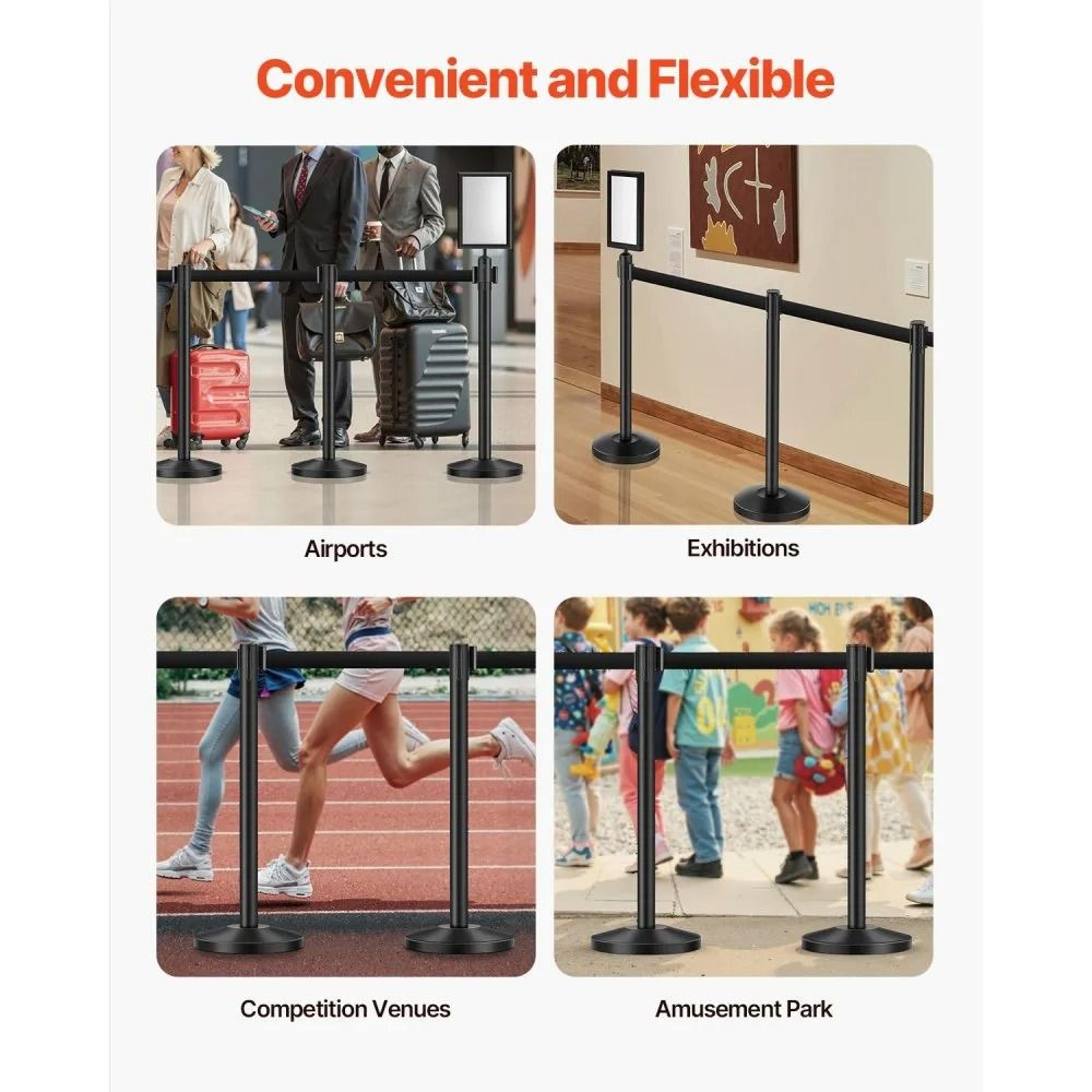 Stanchion Posts 8Piece Crowd Control Barrier Set With Retractable Belts And Fillable Bases 4