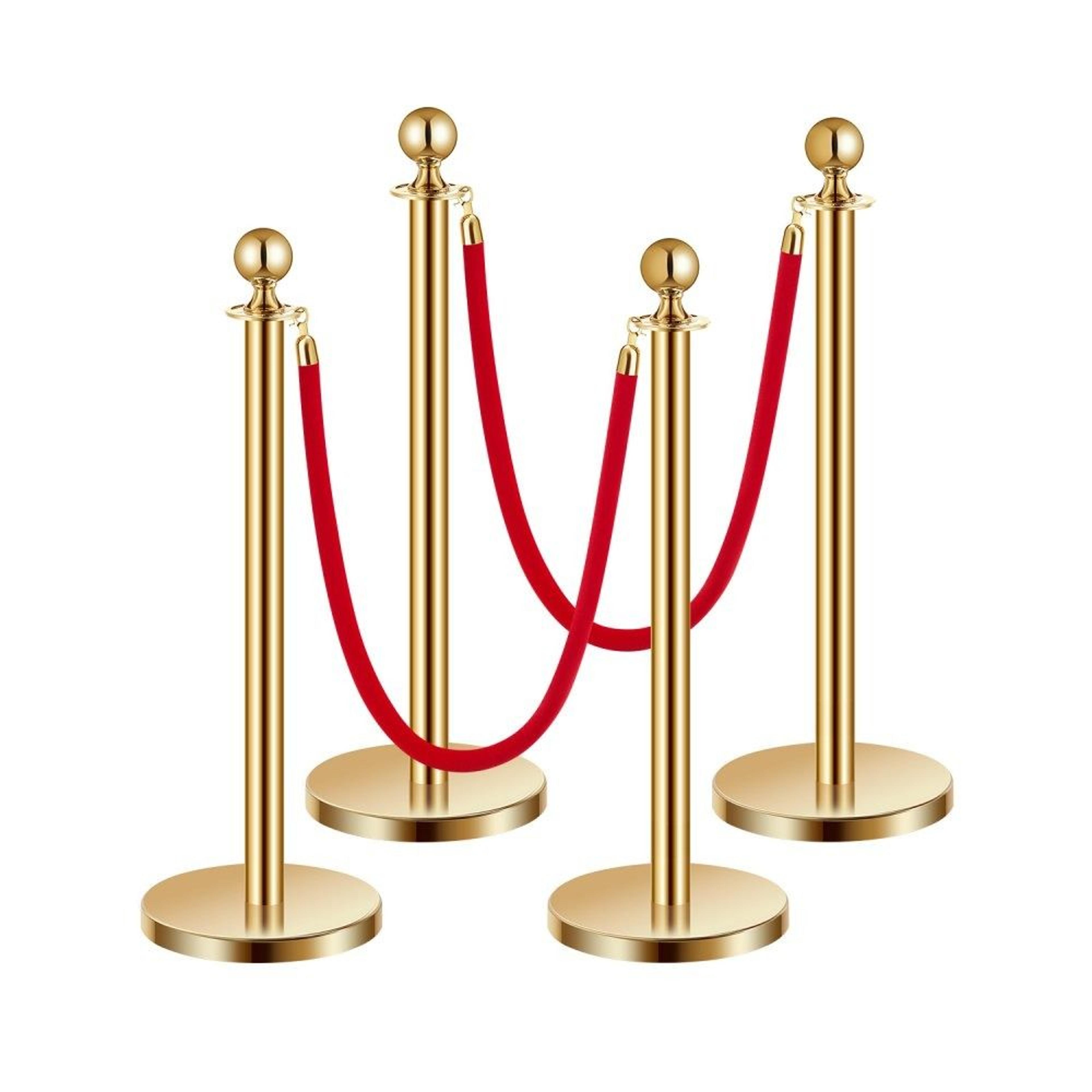 gold stanchions and red velvet ropes with fillable bases for crowd control
