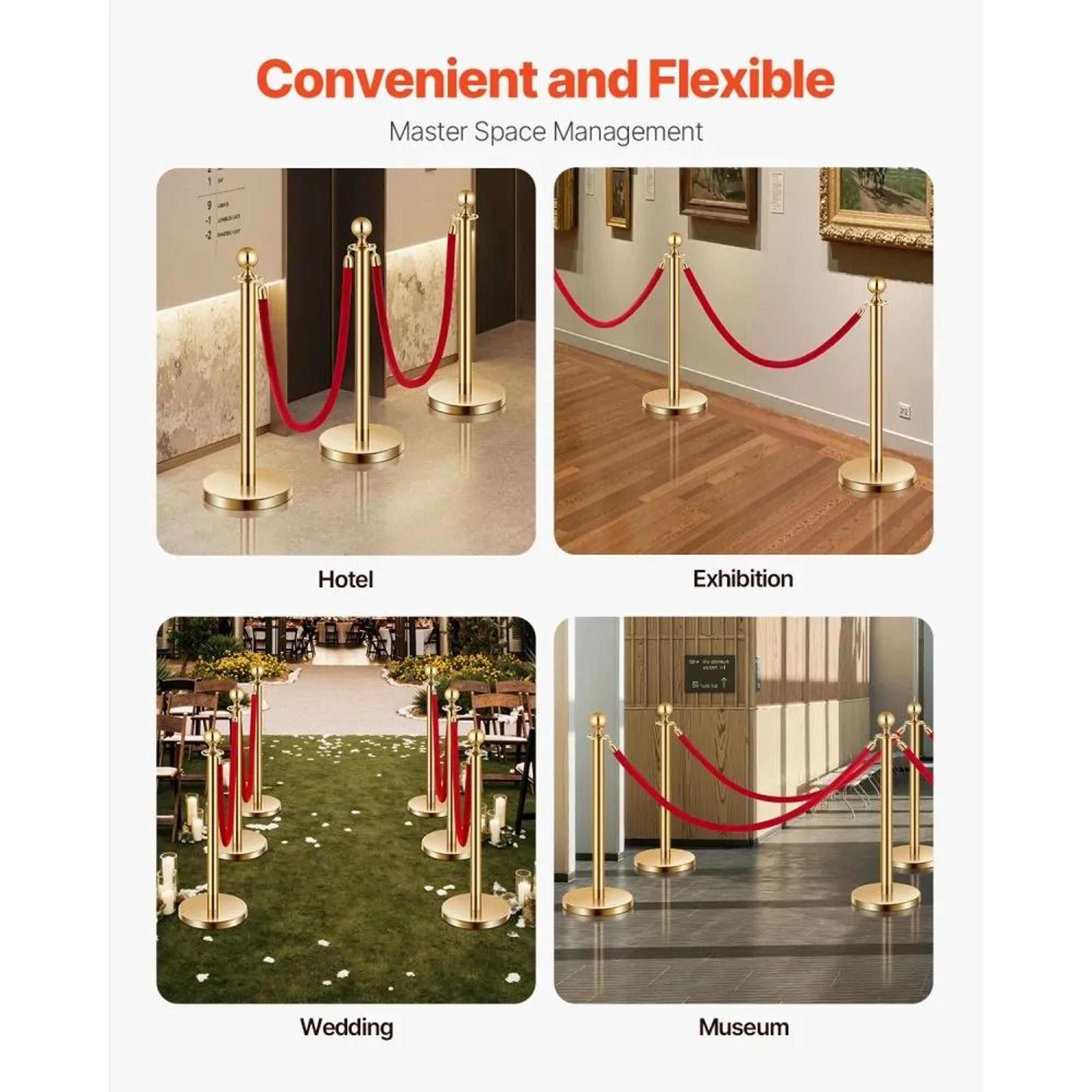 Gold Stanchions And Velvet Ropes 6Piece Crowd Control Barrier Set 2