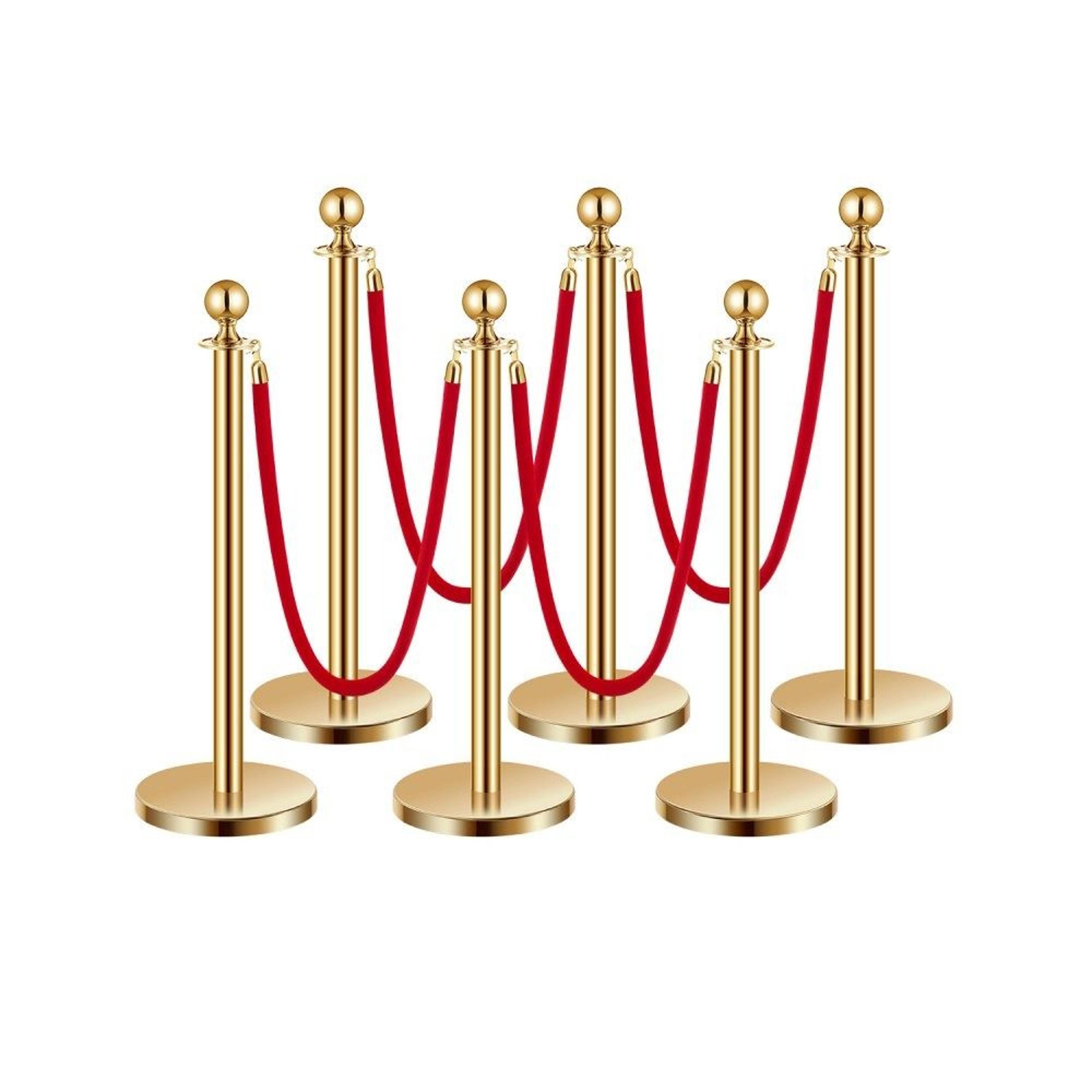 gold stanchions and velvet ropes 6-piece crowd control barrier set