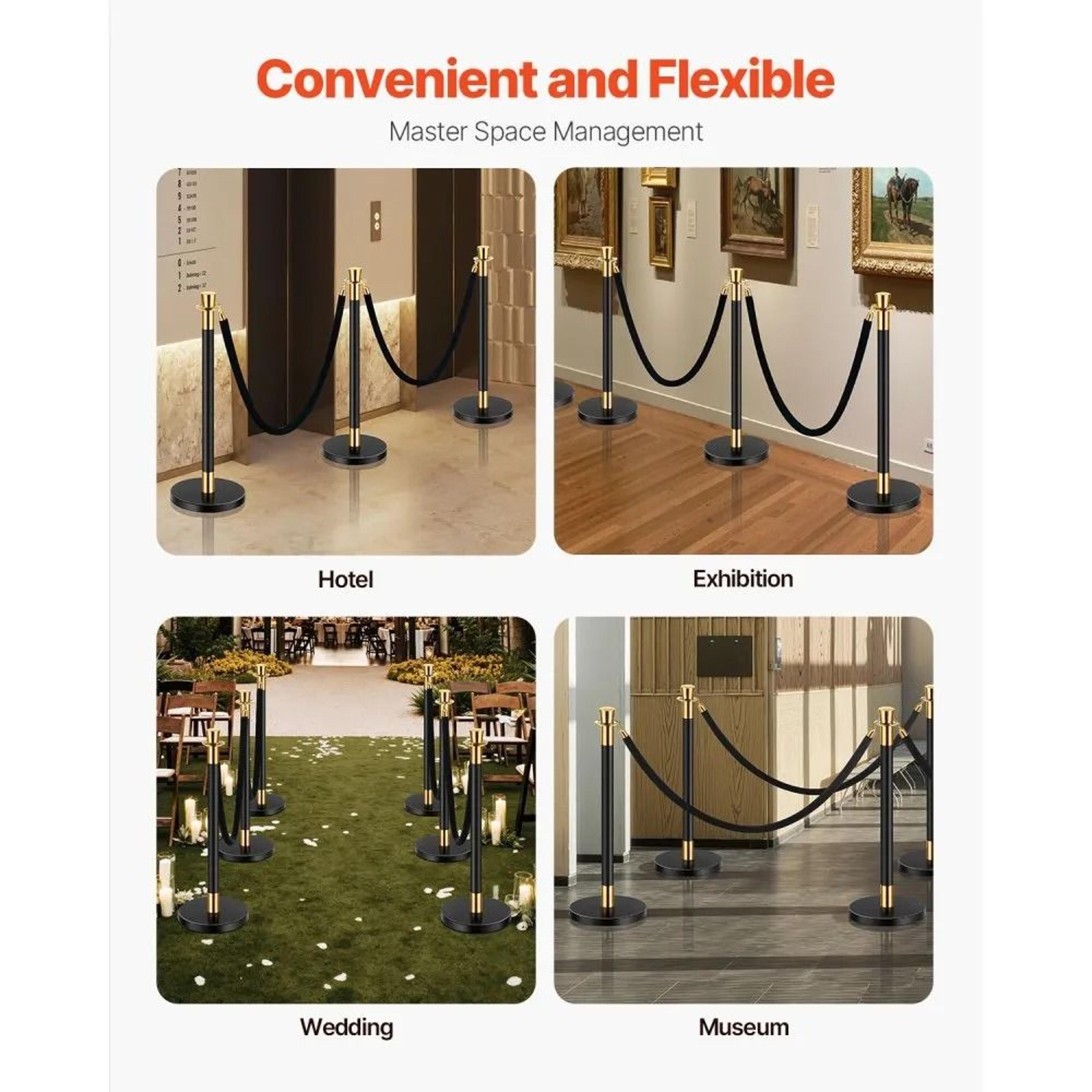 Stanchions And Velvet Ropes Crowd Control Barriers With Stainless Steel Posts And Fillable Bases 2