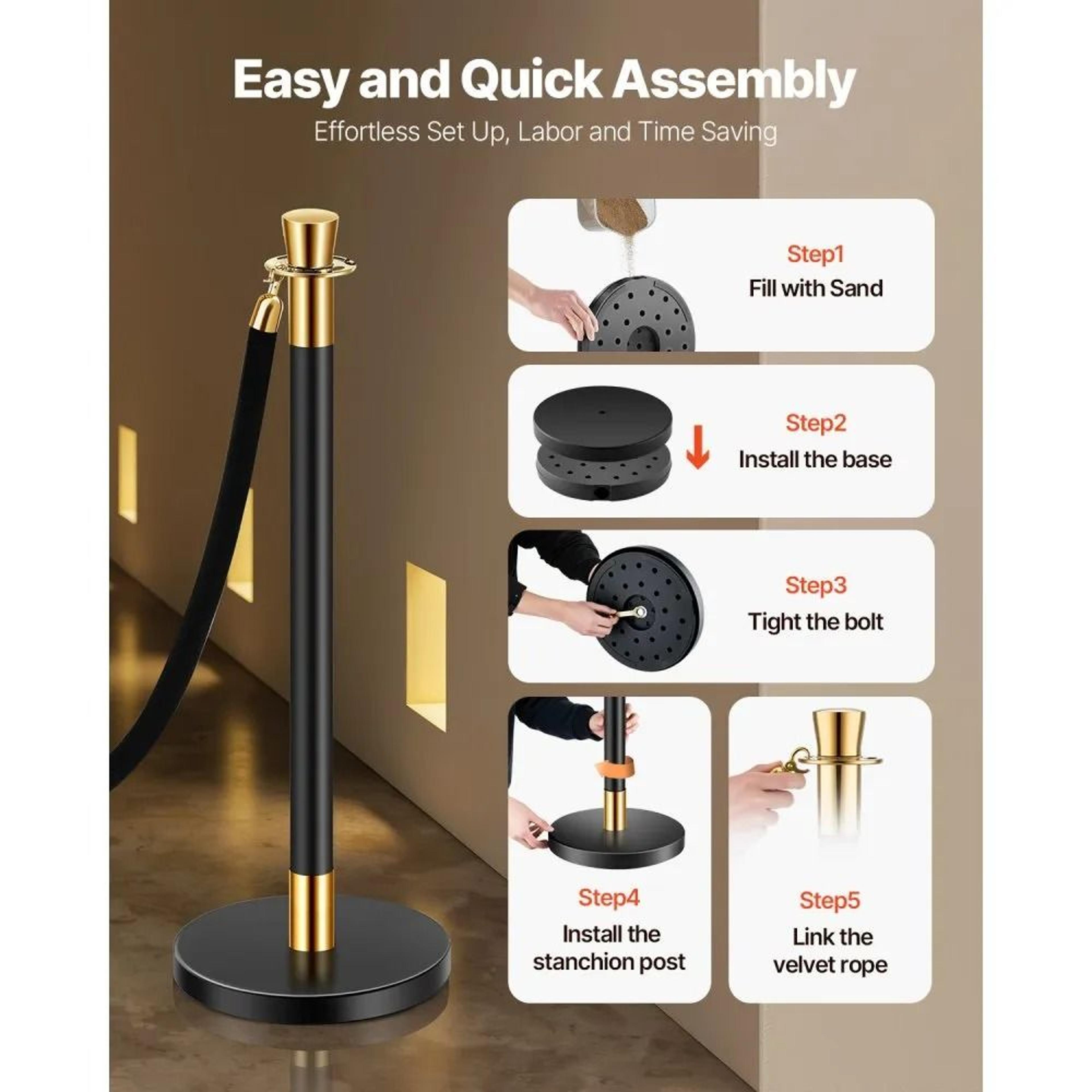 Stanchions And Velvet Ropes Crowd Control Barriers With Stainless Steel Posts And Fillable Bases 3
