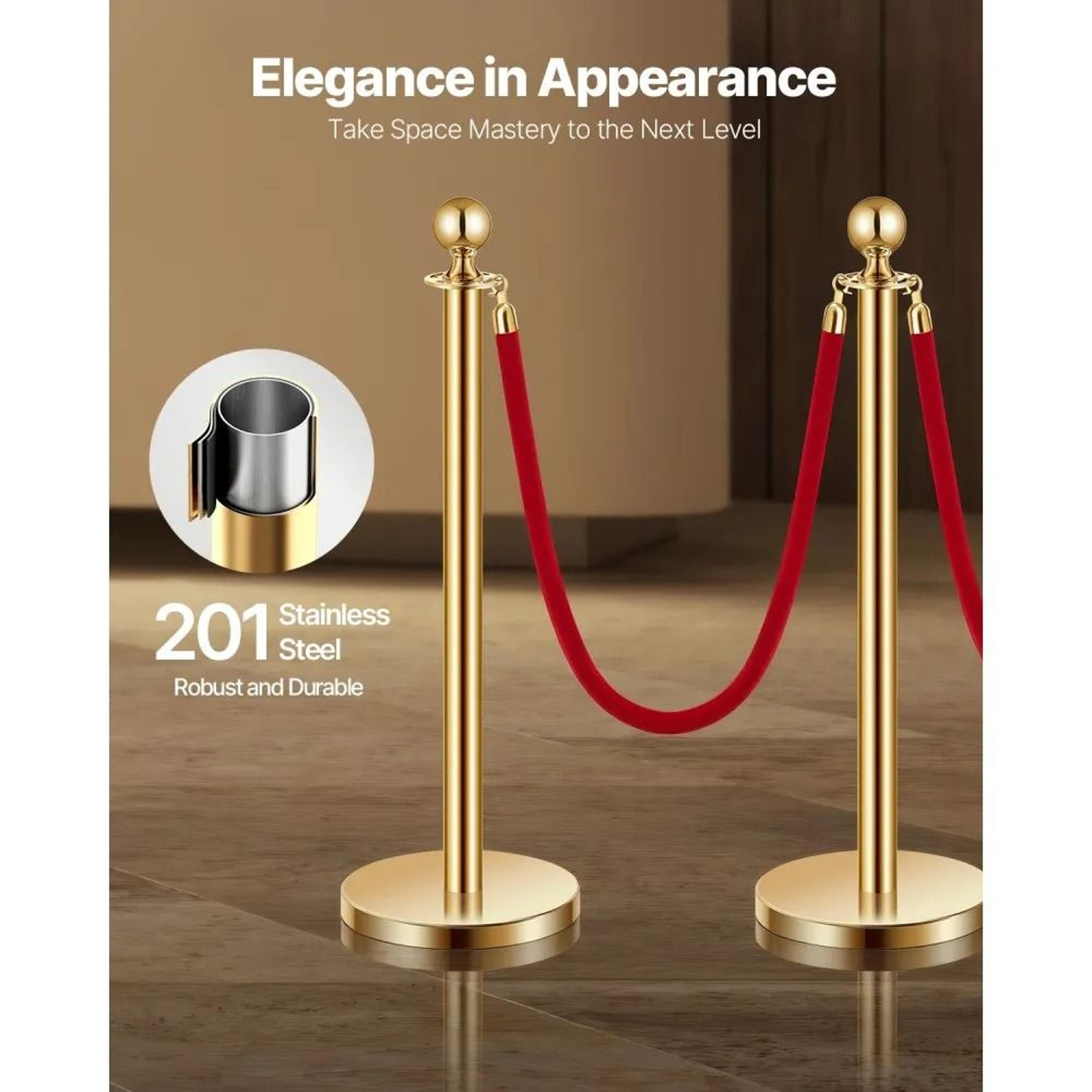 Gold Stanchion Posts With Red Velvet Ropes And Fillable Bases For Crowd Control 1