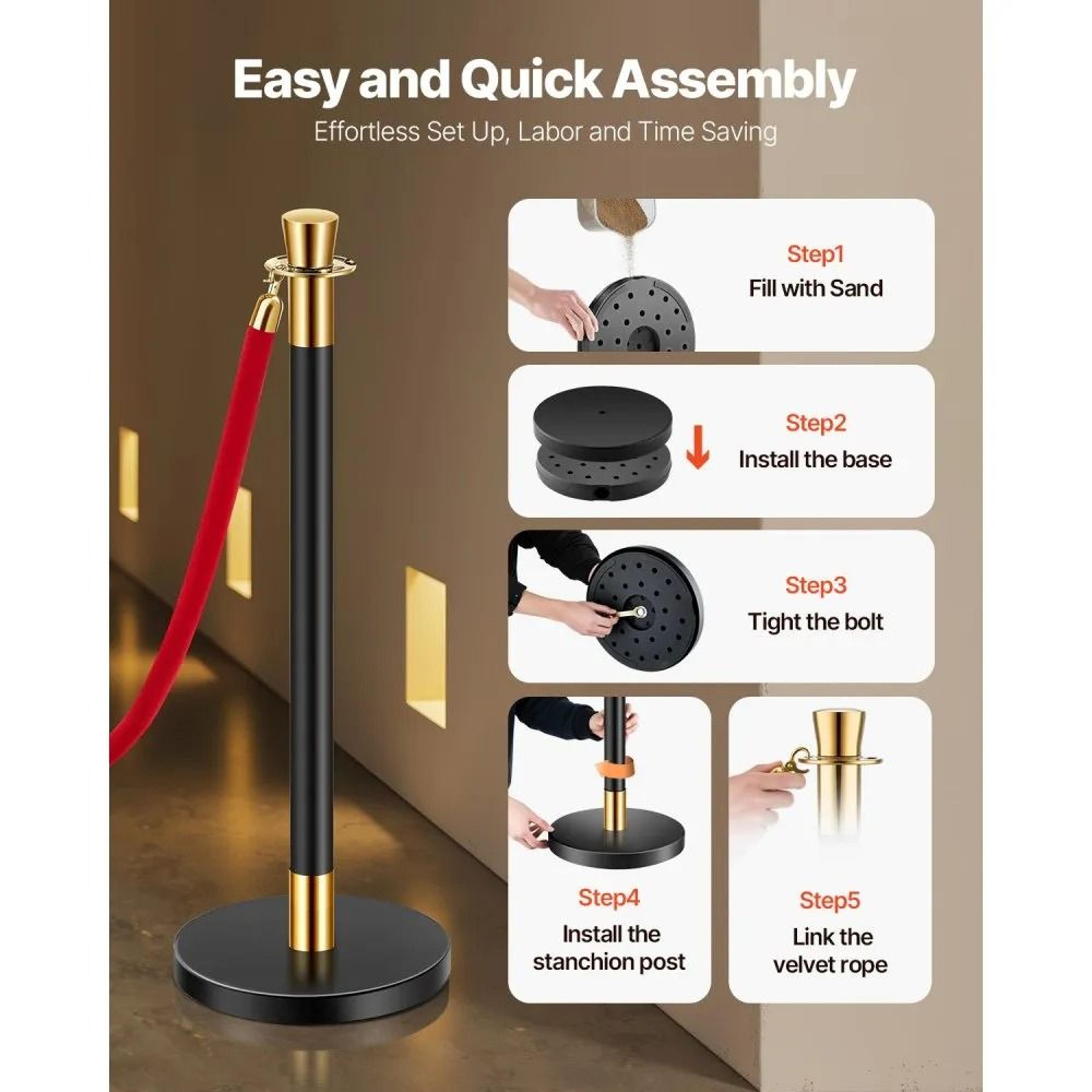 Stanchion Posts With Red Velvet Ropes And Fillable Bases For Crowd Control 3