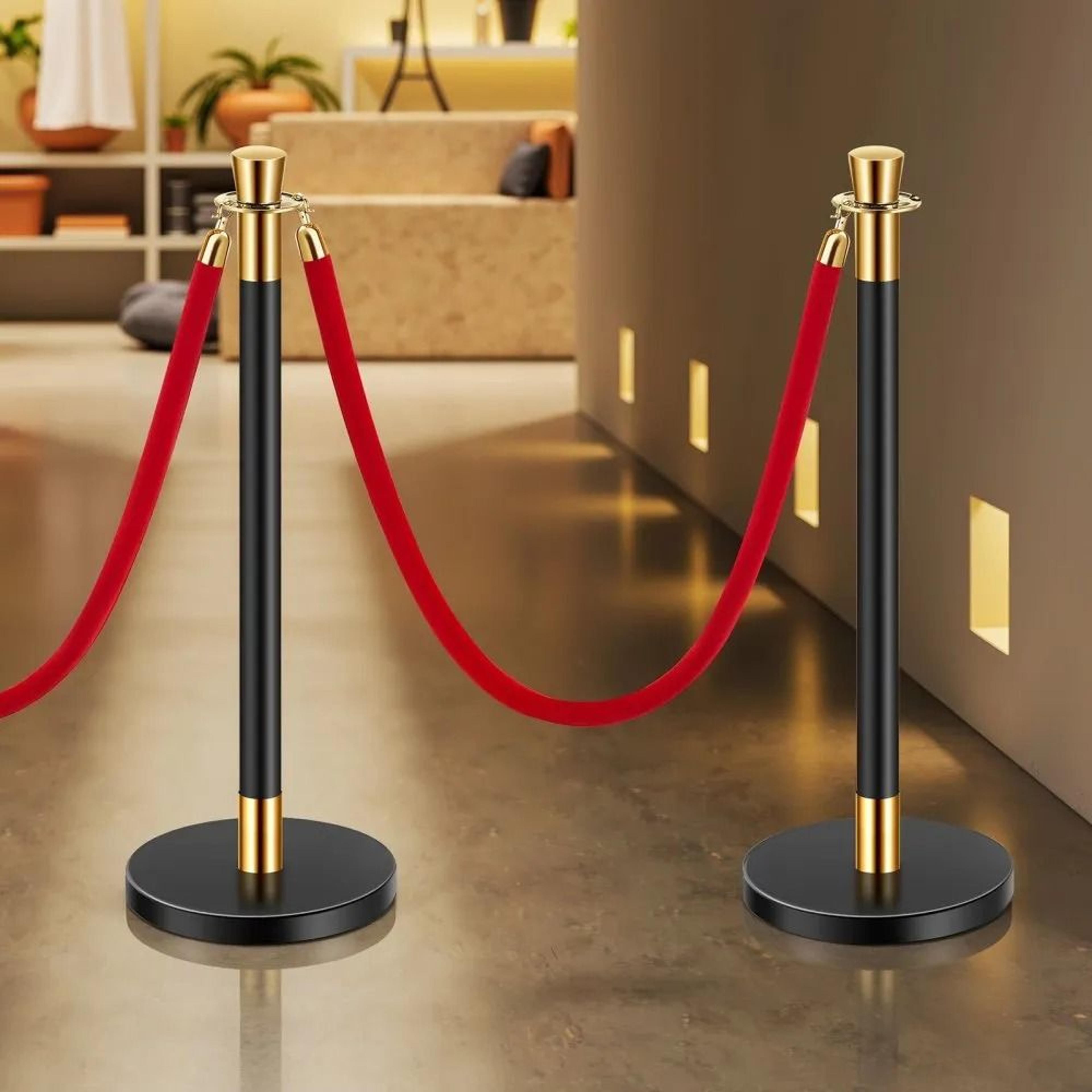 Stanchion Posts With Red Velvet Ropes And Fillable Bases For Crowd Control 6