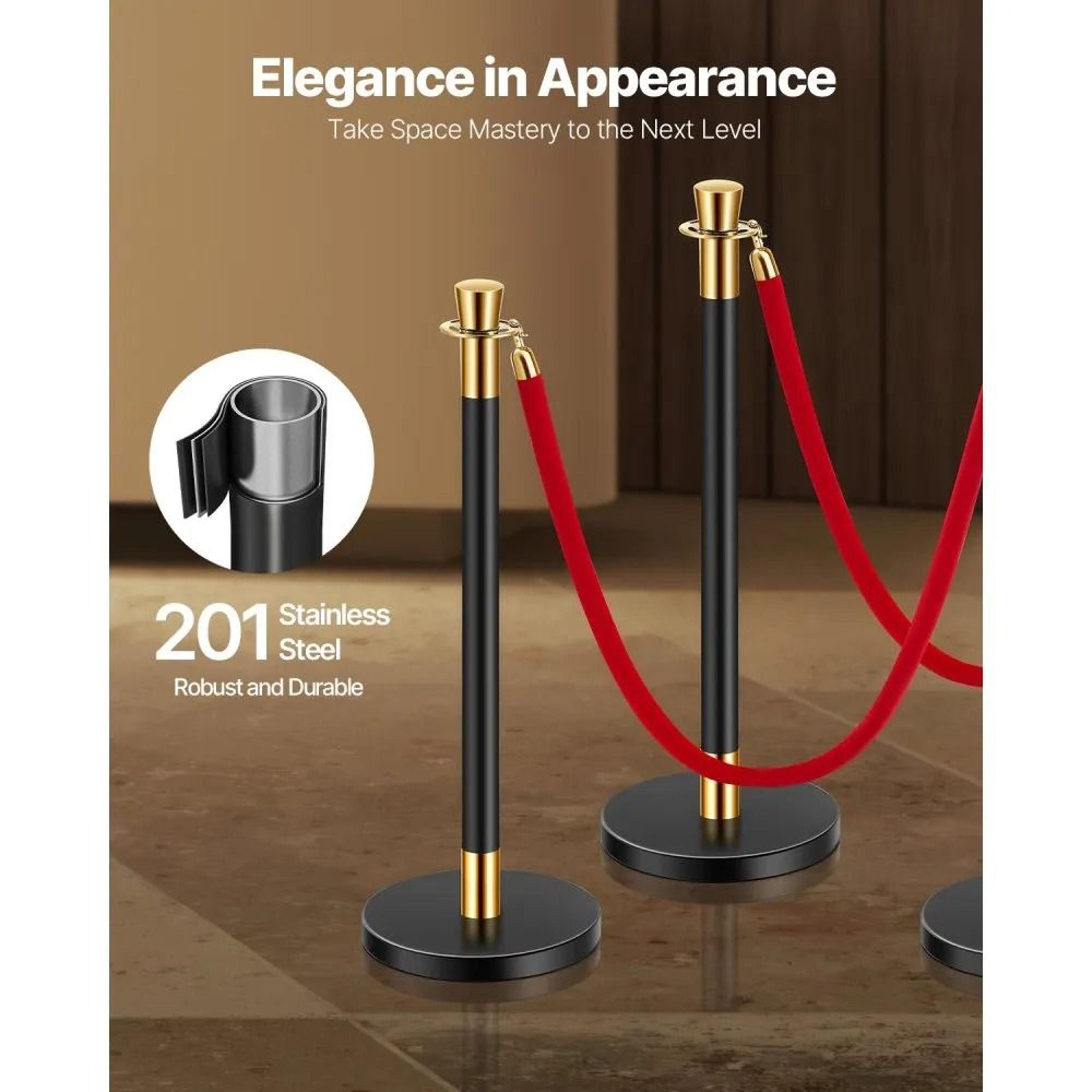 Stanchion Posts With Red Velvet Ropes And Fillable Bases For Crowd Control 1