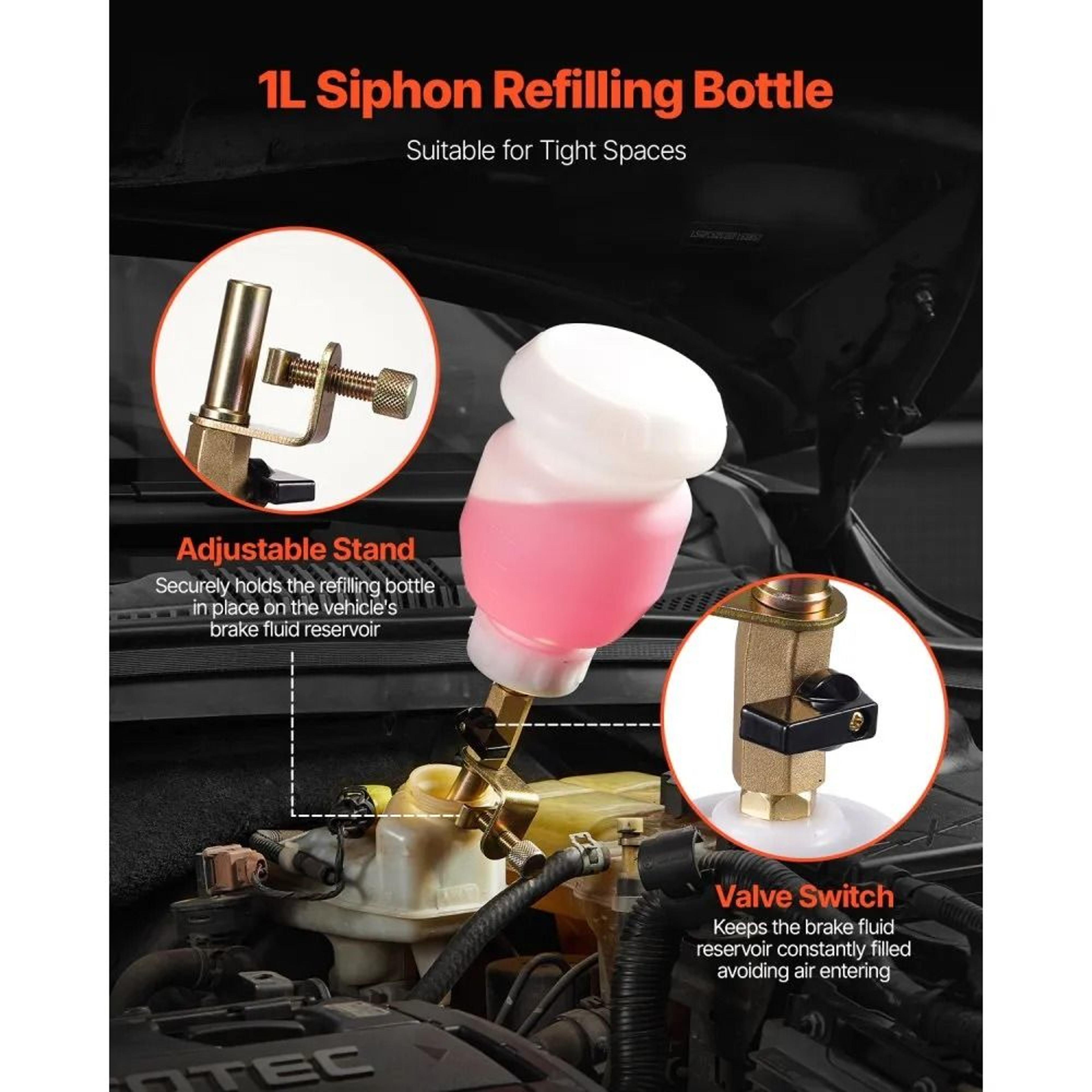 Brake Bleeder Kit With 3L Fluid Extractor And 1L Refill Bottle 2