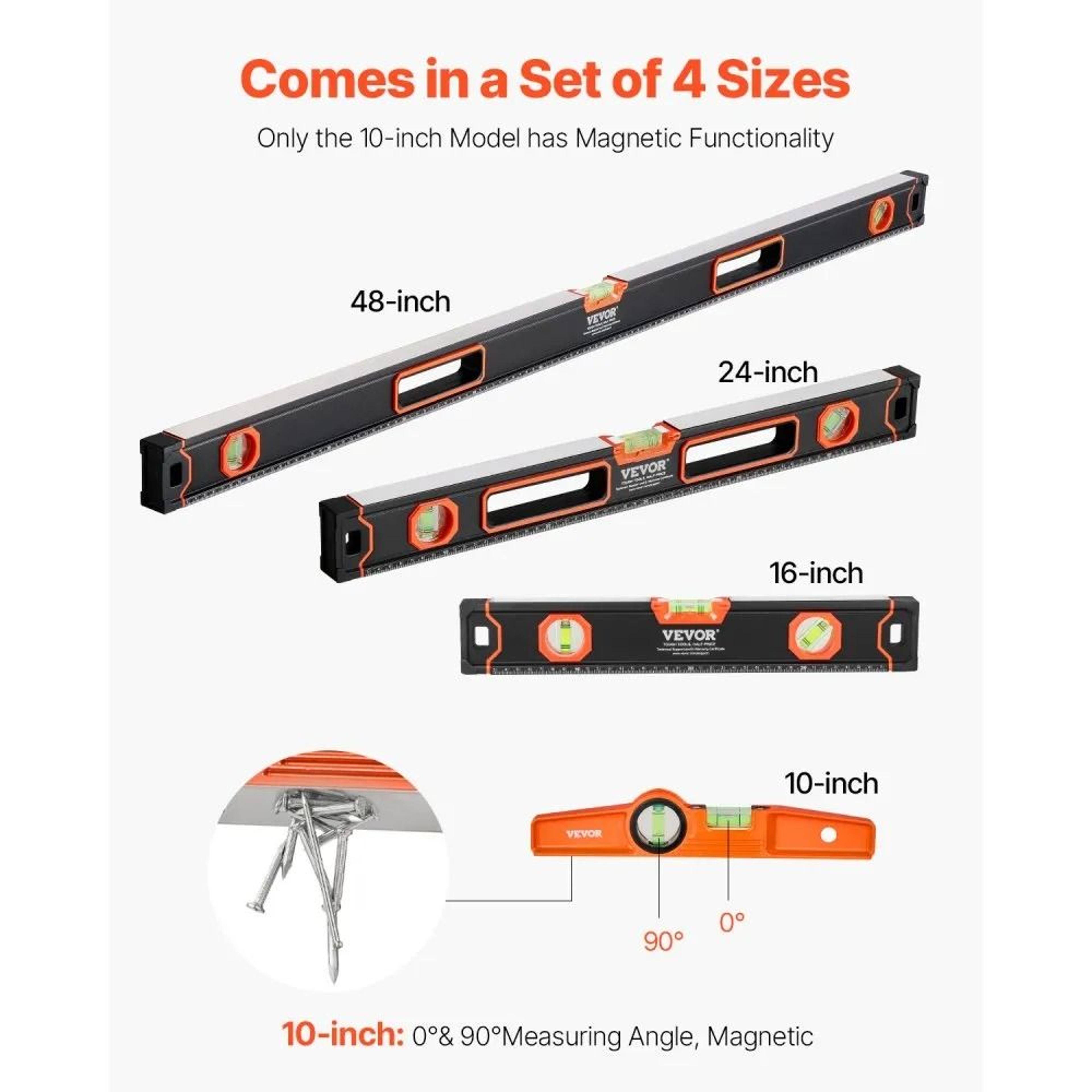 4Piece Aluminum Level Set With Magnetic 10Inch Level And Bubble Vials 5