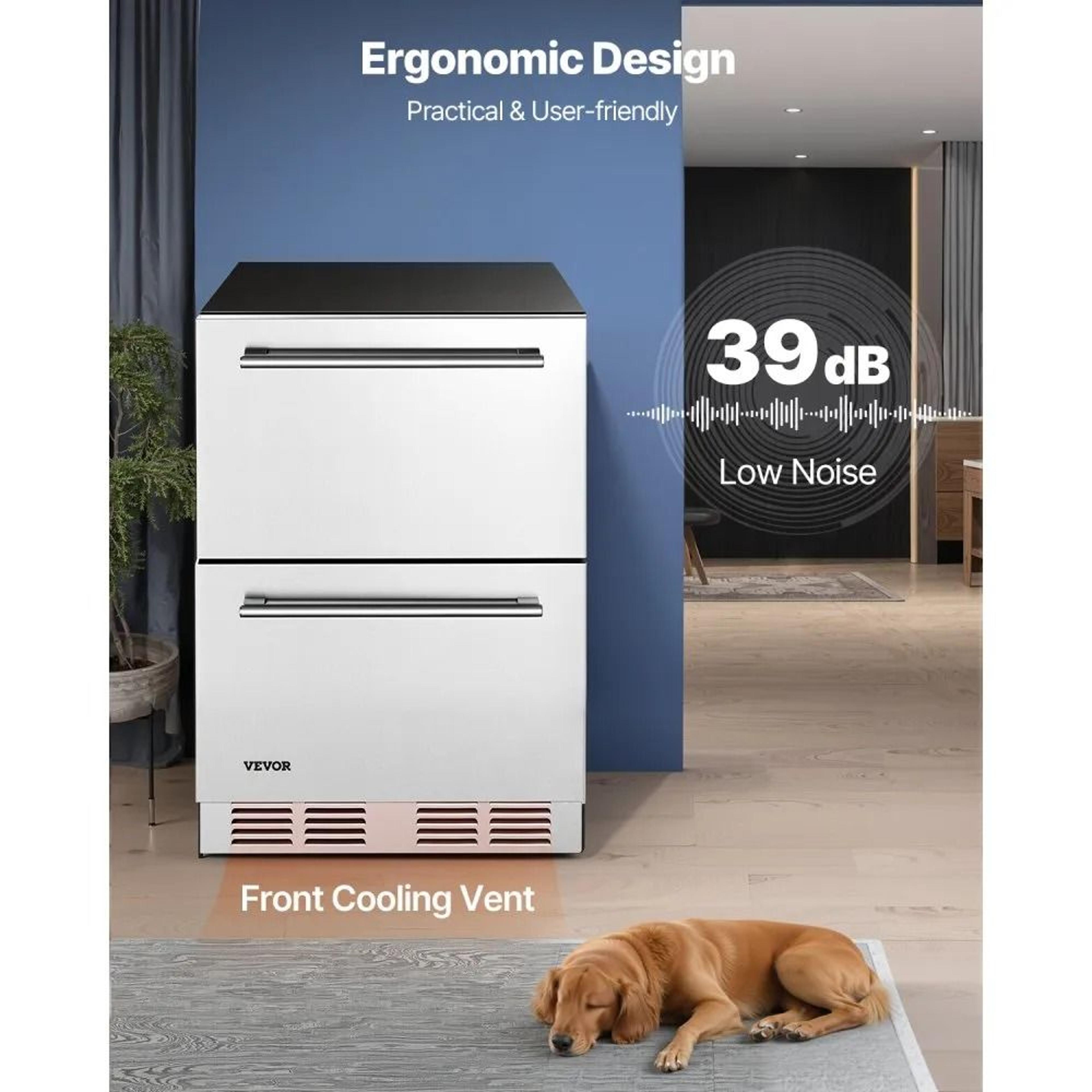 24 Inch Under Counter Drawer Refrigerator With Dual Drawers And Temperature Control 3
