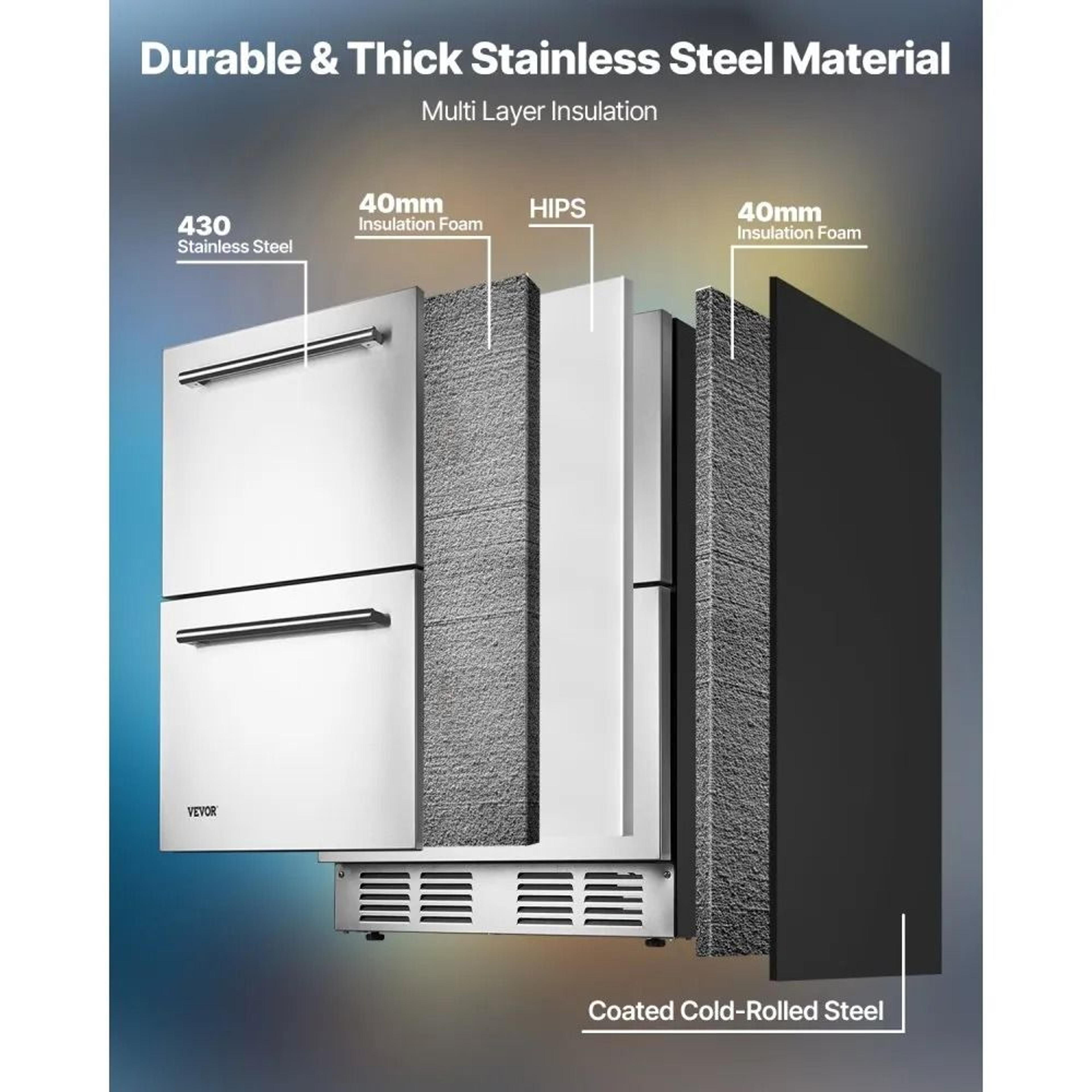 24 Inch Under Counter Drawer Refrigerator With Dual Drawers And Temperature Control 4
