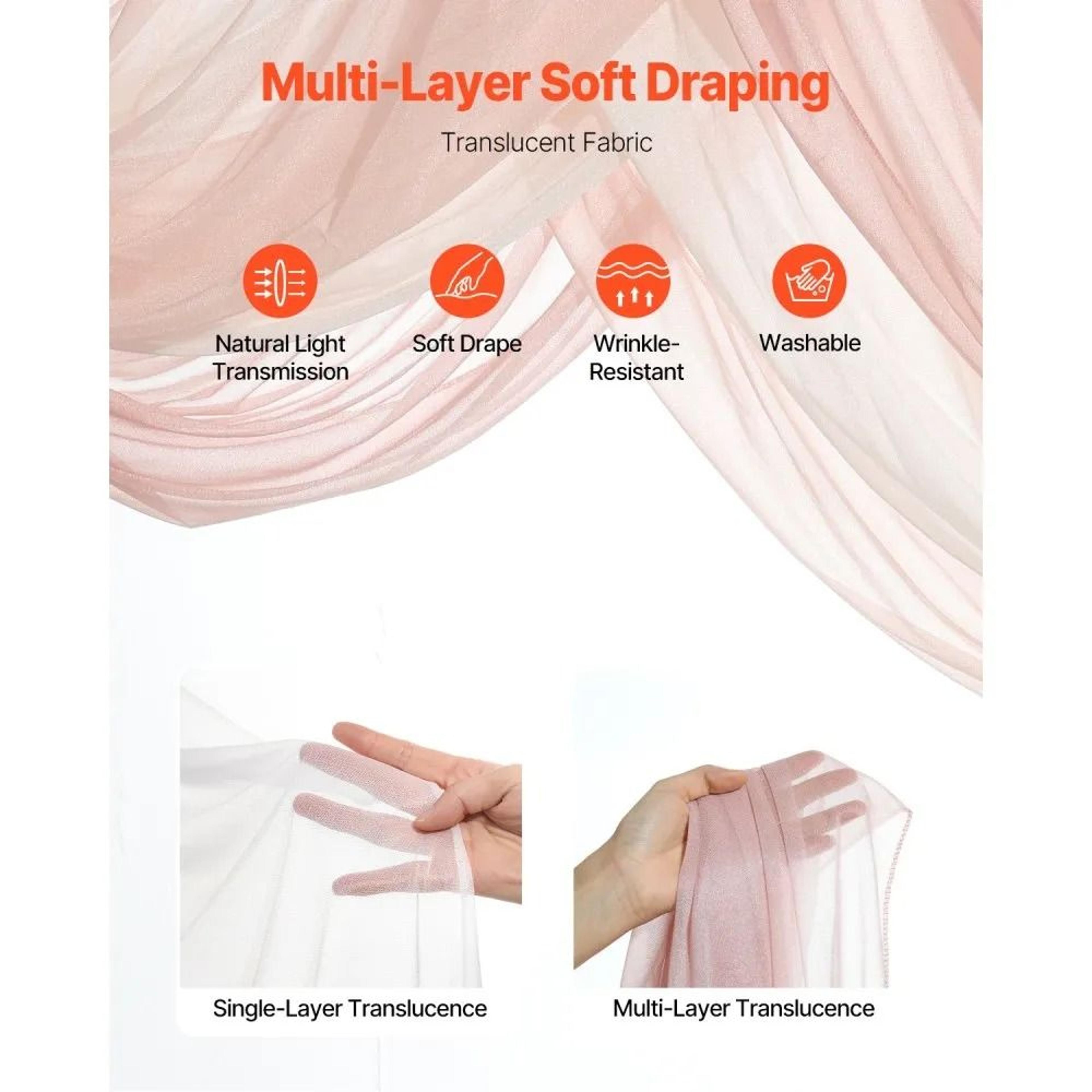 Artificial Wedding Arch Flowers Kit With Pink Silk Flowers And Sheer Drapes 5 Piece Set 2