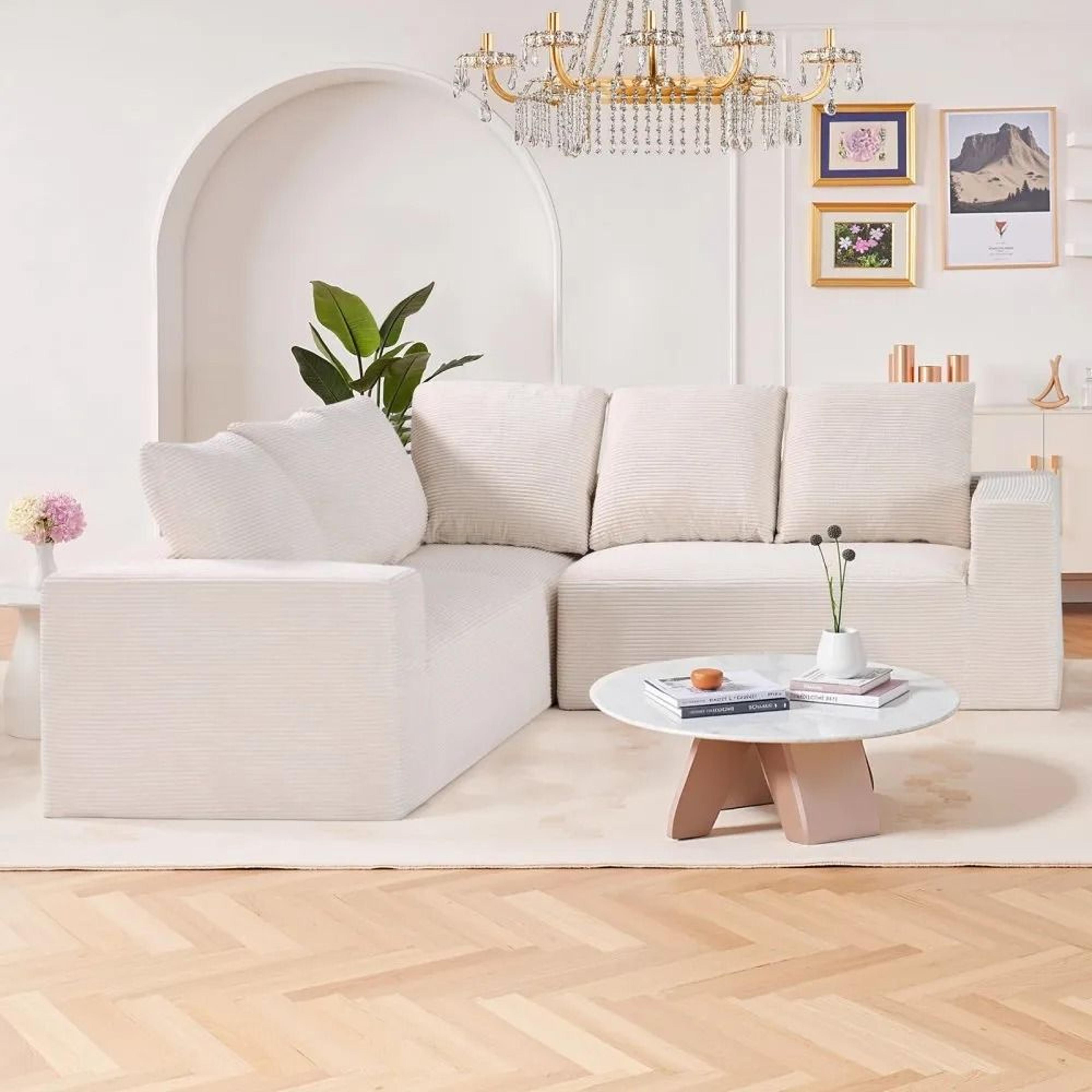 Modular Sectional Sofa L Shaped Corduroy Cloud Couch With Deep Seating 6