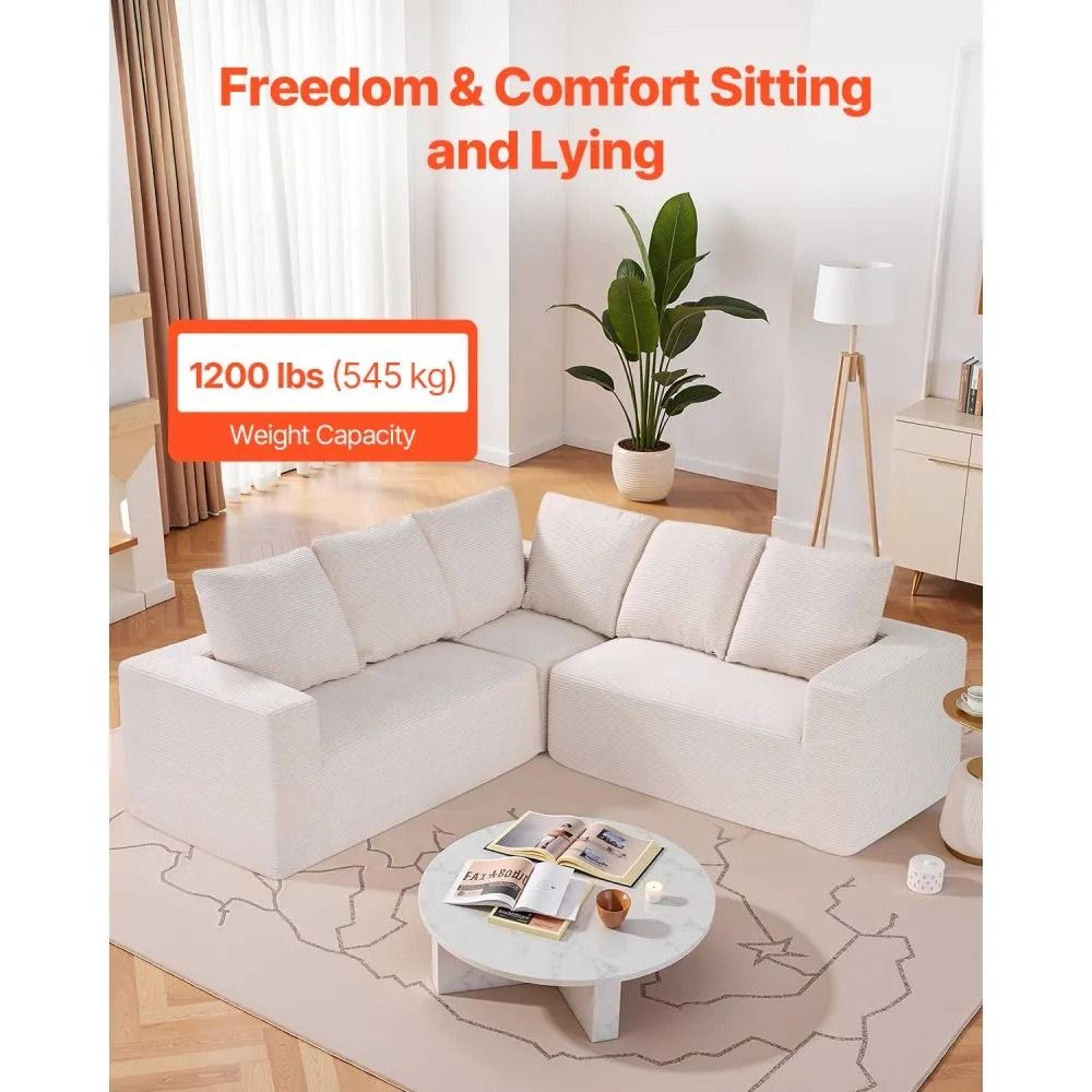 Modular Sectional Sofa L Shaped Corduroy Cloud Couch With Deep Seating 4