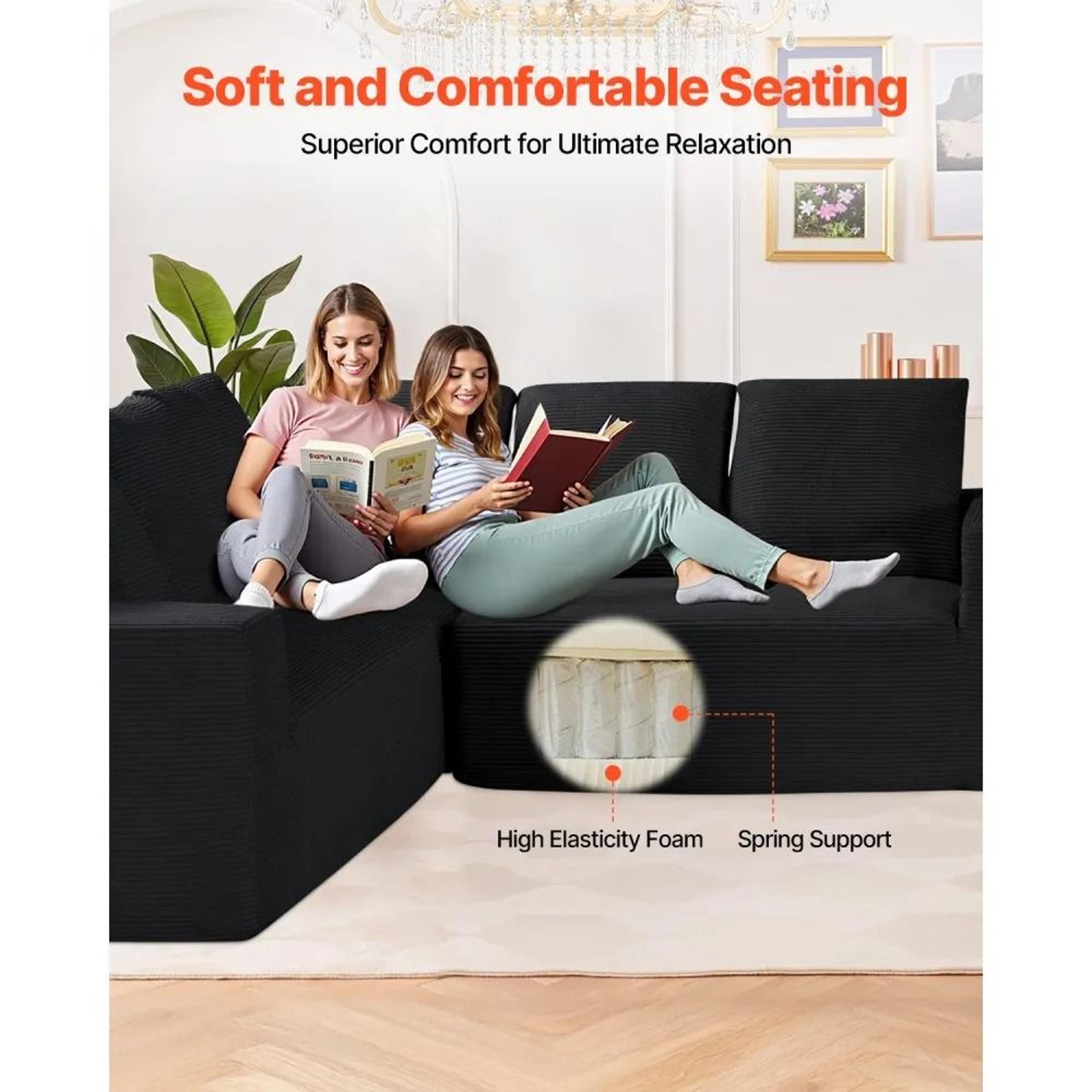 Modular Sectional Sofa With Corduroy Upholstery And Deep Cushioned Seating 1