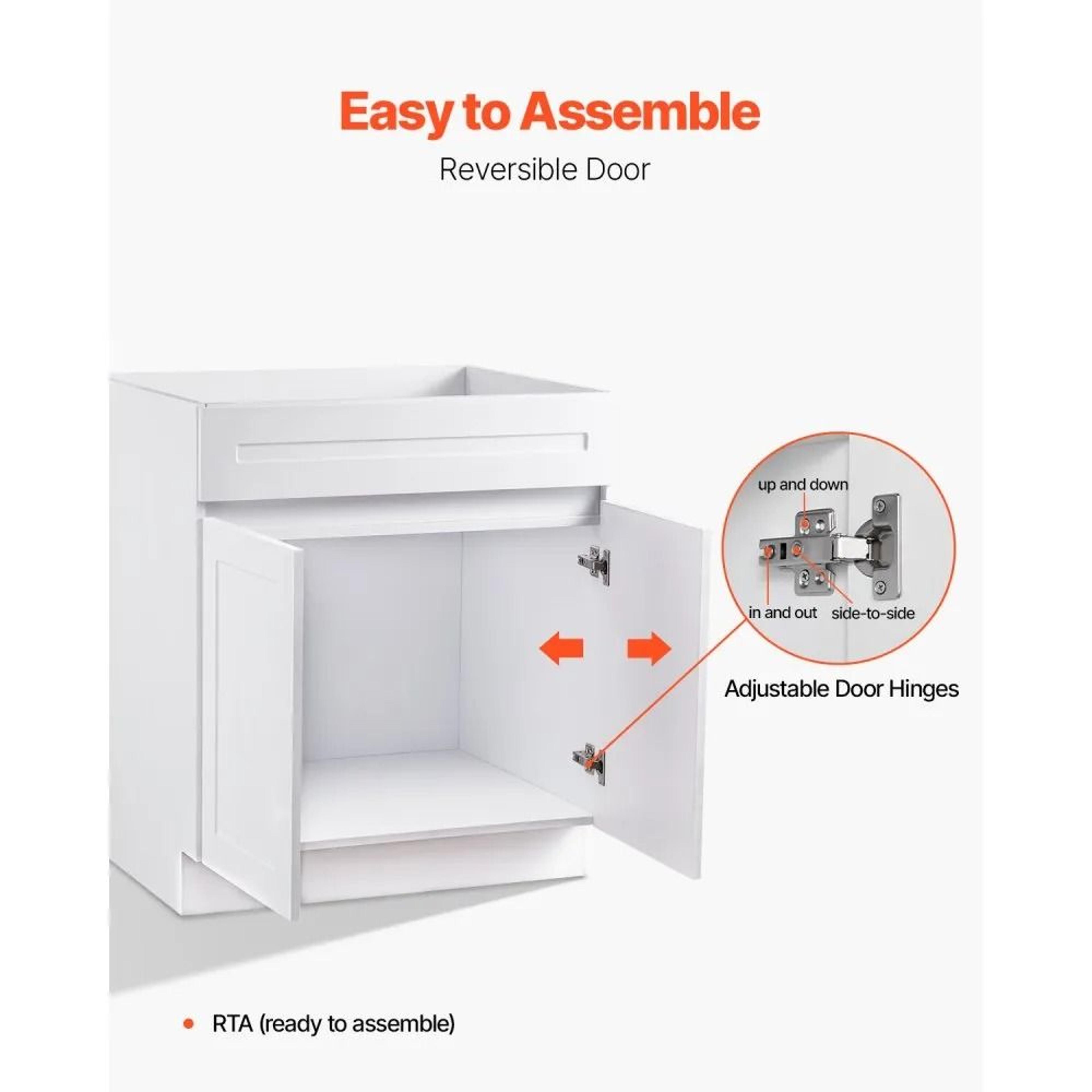 White Shaker Base Cabinet 30 Inch With SoftClose Doors And Adjustable Shelf 3