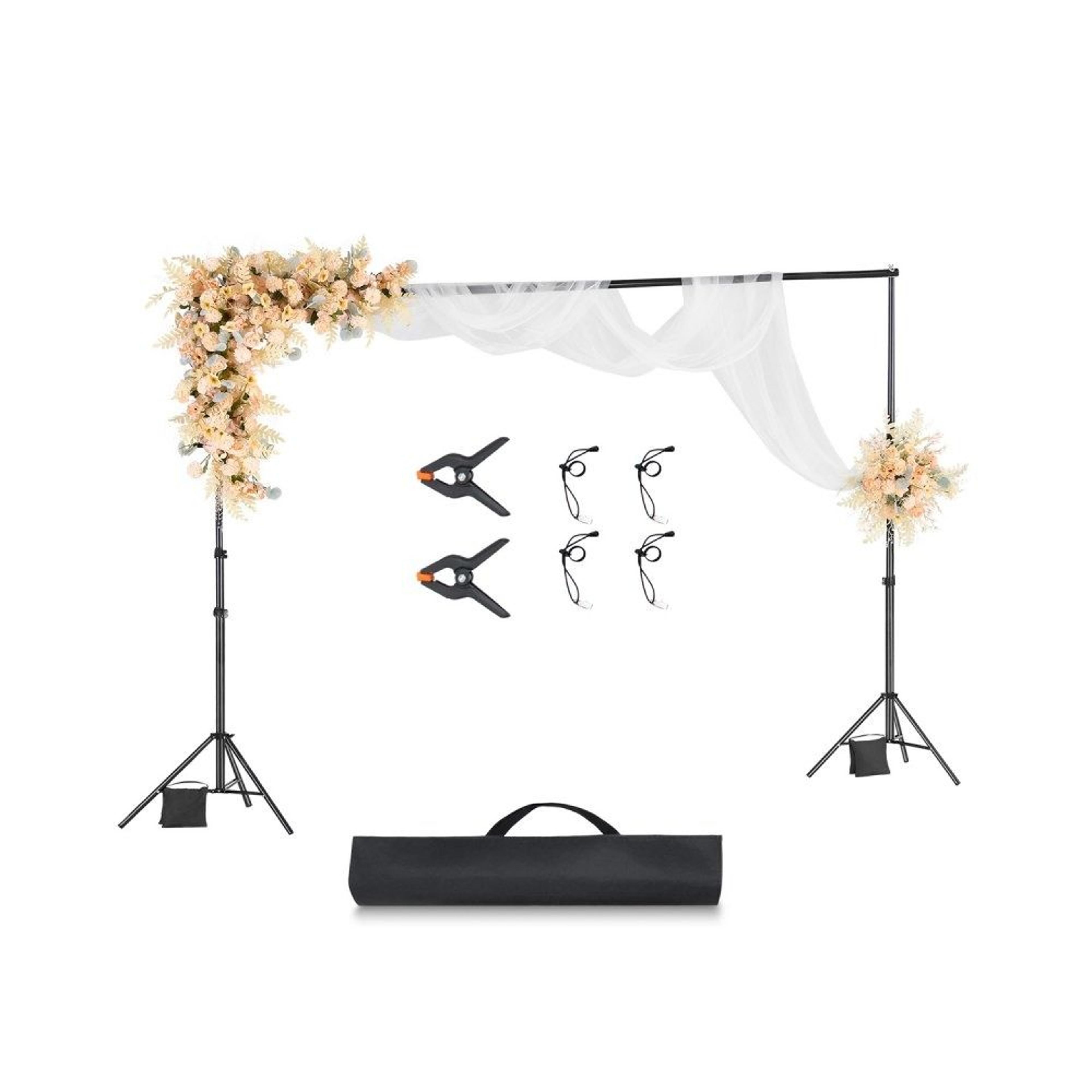 adjustable backdrop stand kit 10 x 10 ft with heavy-duty metal frame and carrying bag