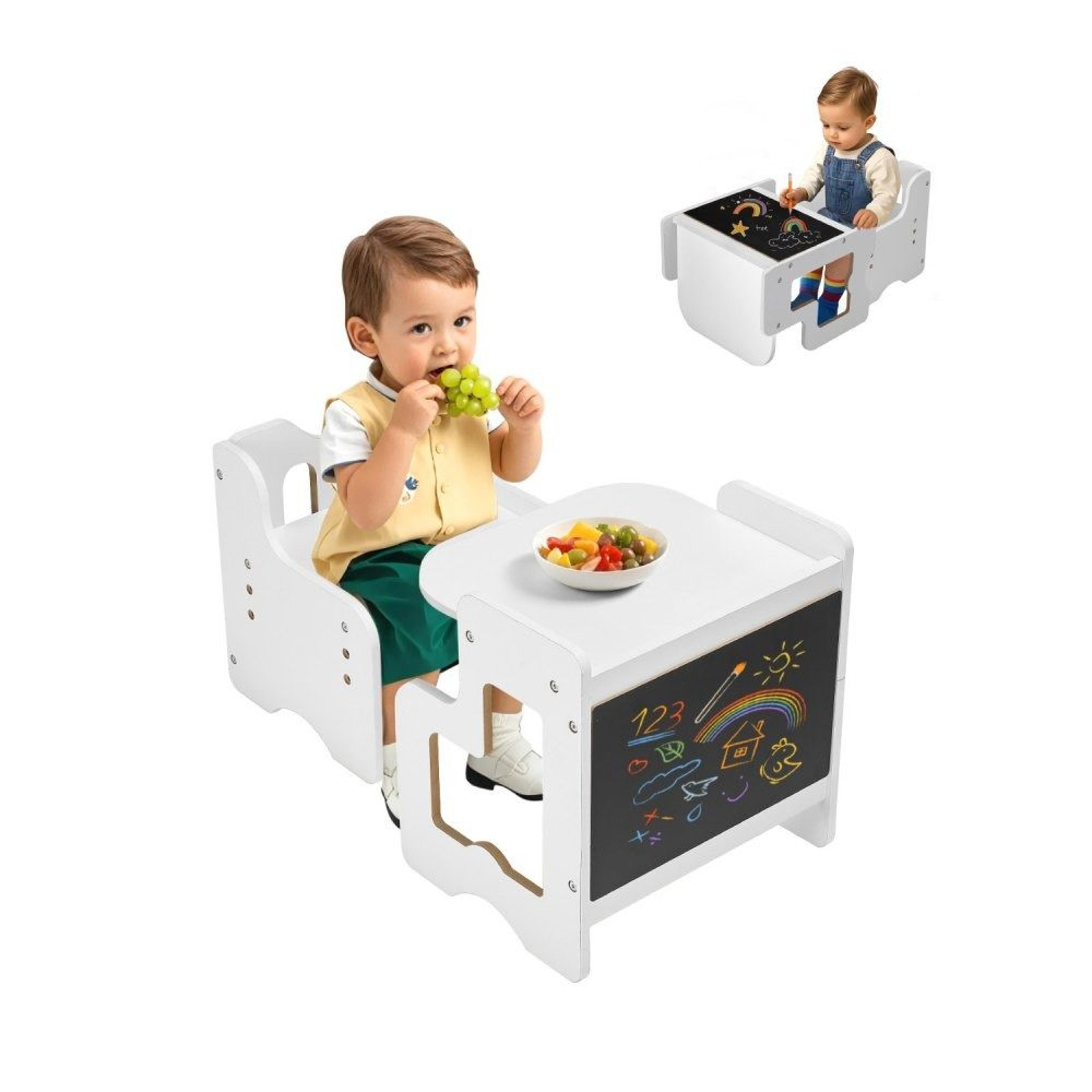 montessori weaning table and chair set with adjustable height and chalkboard