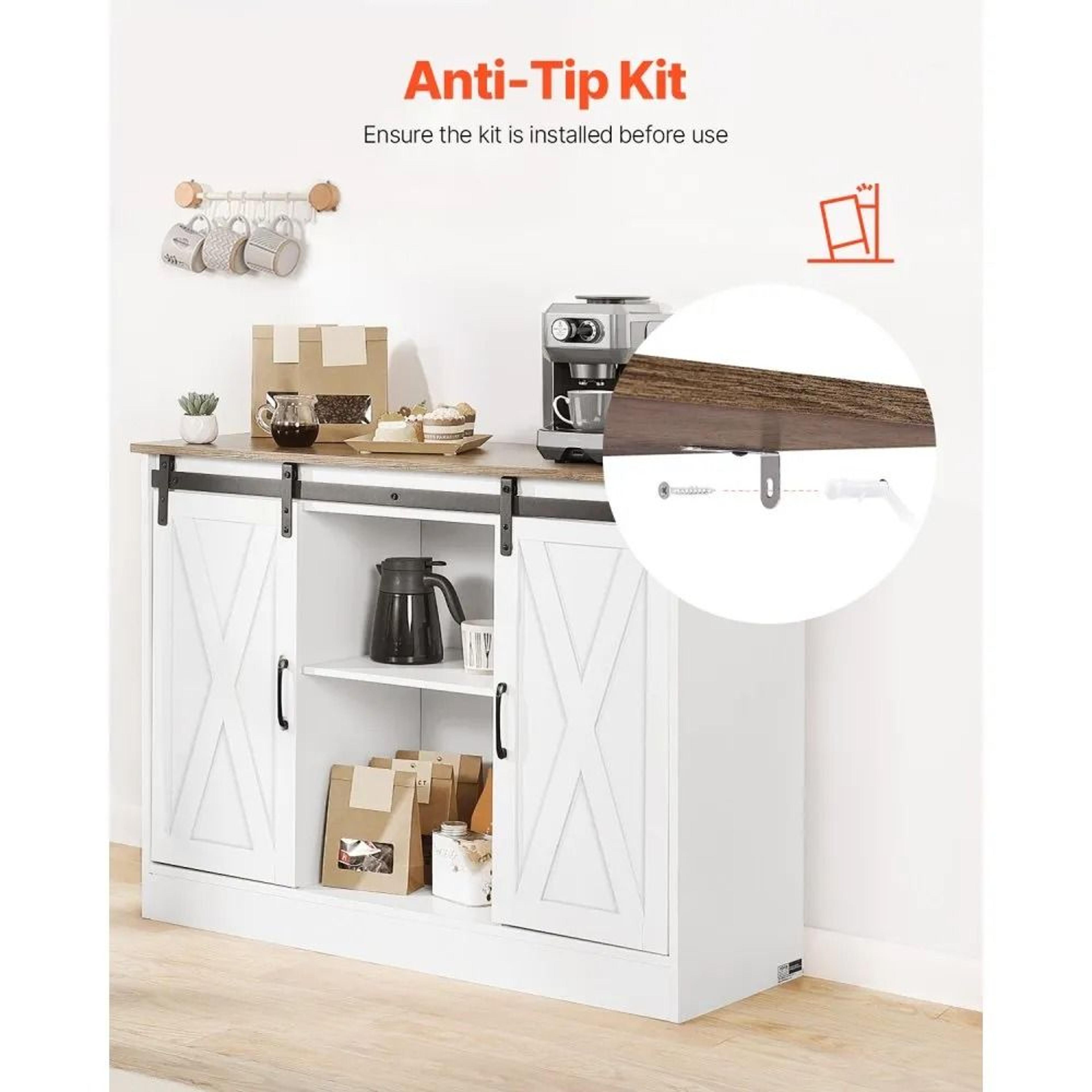 Farmhouse Coffee Bar Cabinet With Sliding Barn Doors And 3Tier Storage 1