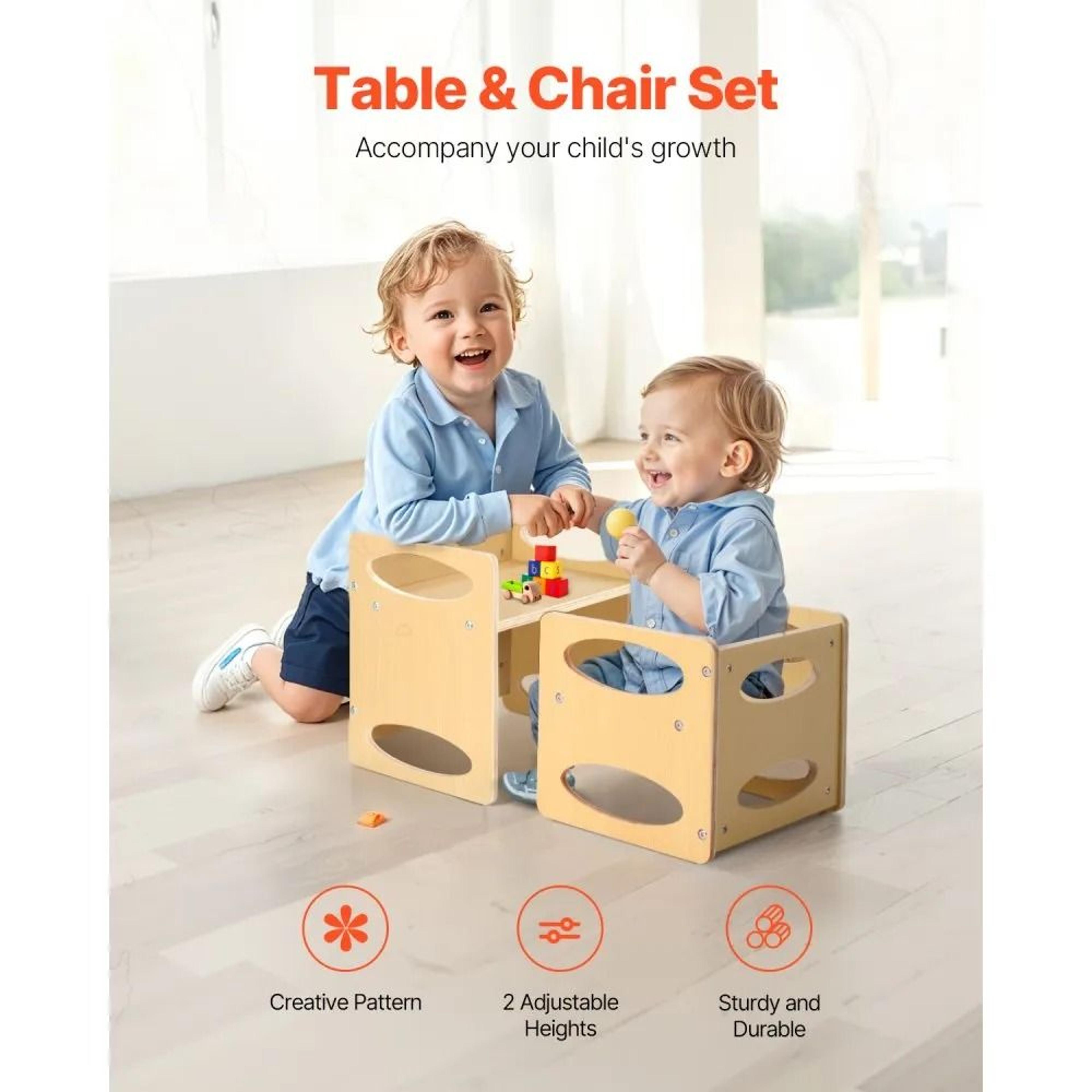 Montessori Weaning Table And Chair Set With Adjustable Height For Toddlers 1