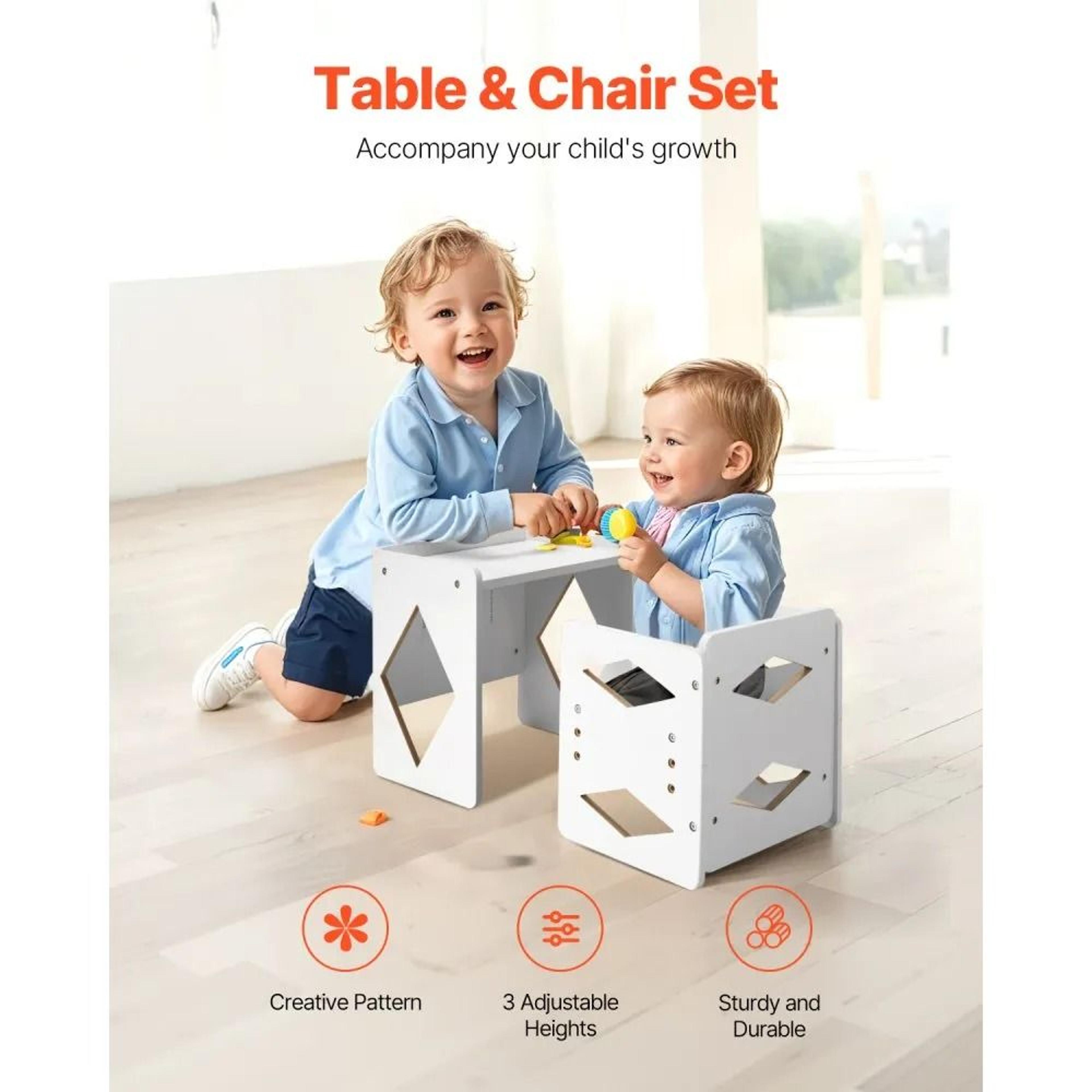 Montessori Weaning Table And Chair Set With 3 Adjustable Heights For Toddlers 1