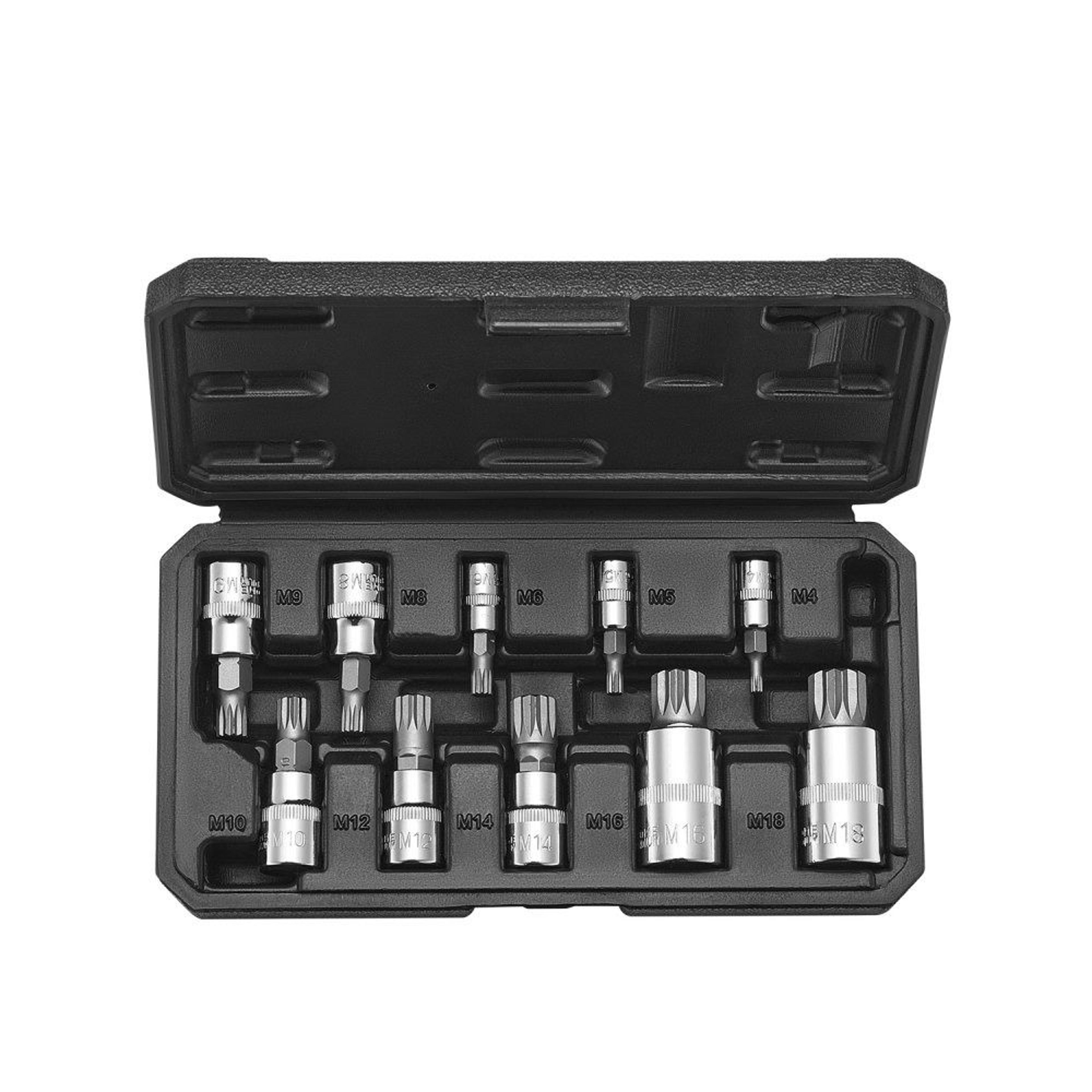 xzn triple square spline bit socket set 10-piece m4–m18 chrome vanadium steel