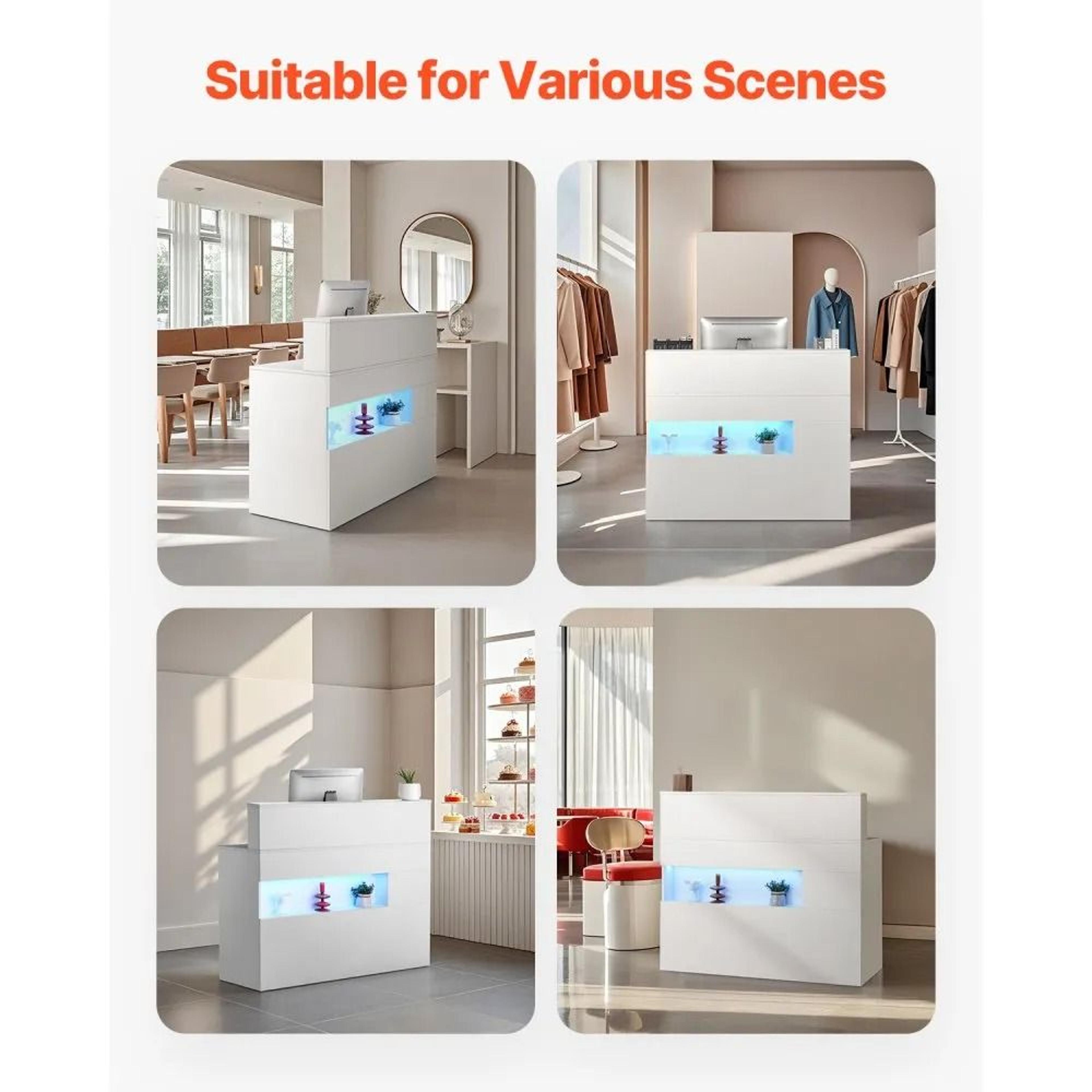47 Inch Reception Desk With LED Light Power Outlets And 2 Storage Drawers 5
