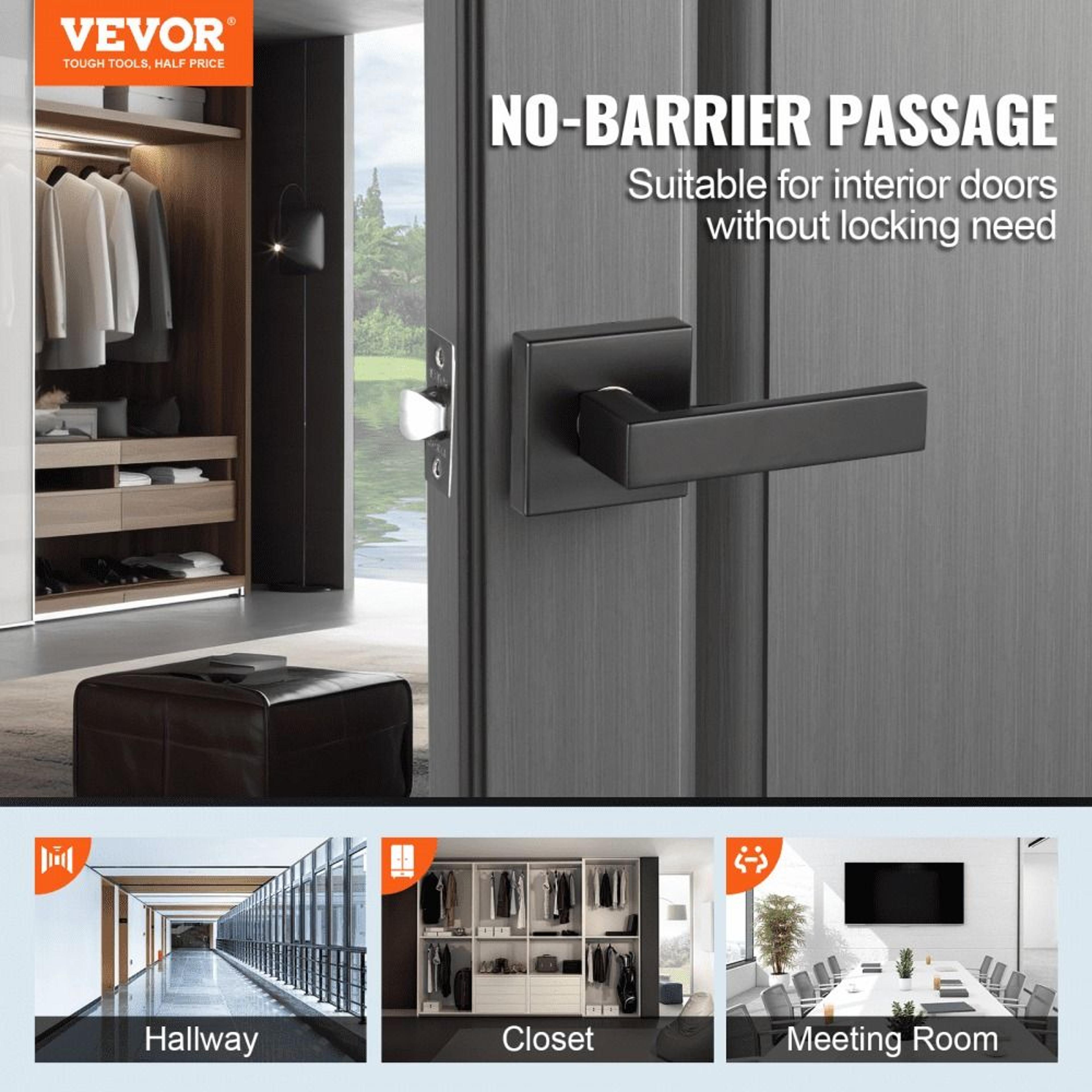 Passage Door Handles 6 Pack Matte Black Reversible NonLocking Interior Door Levers 2