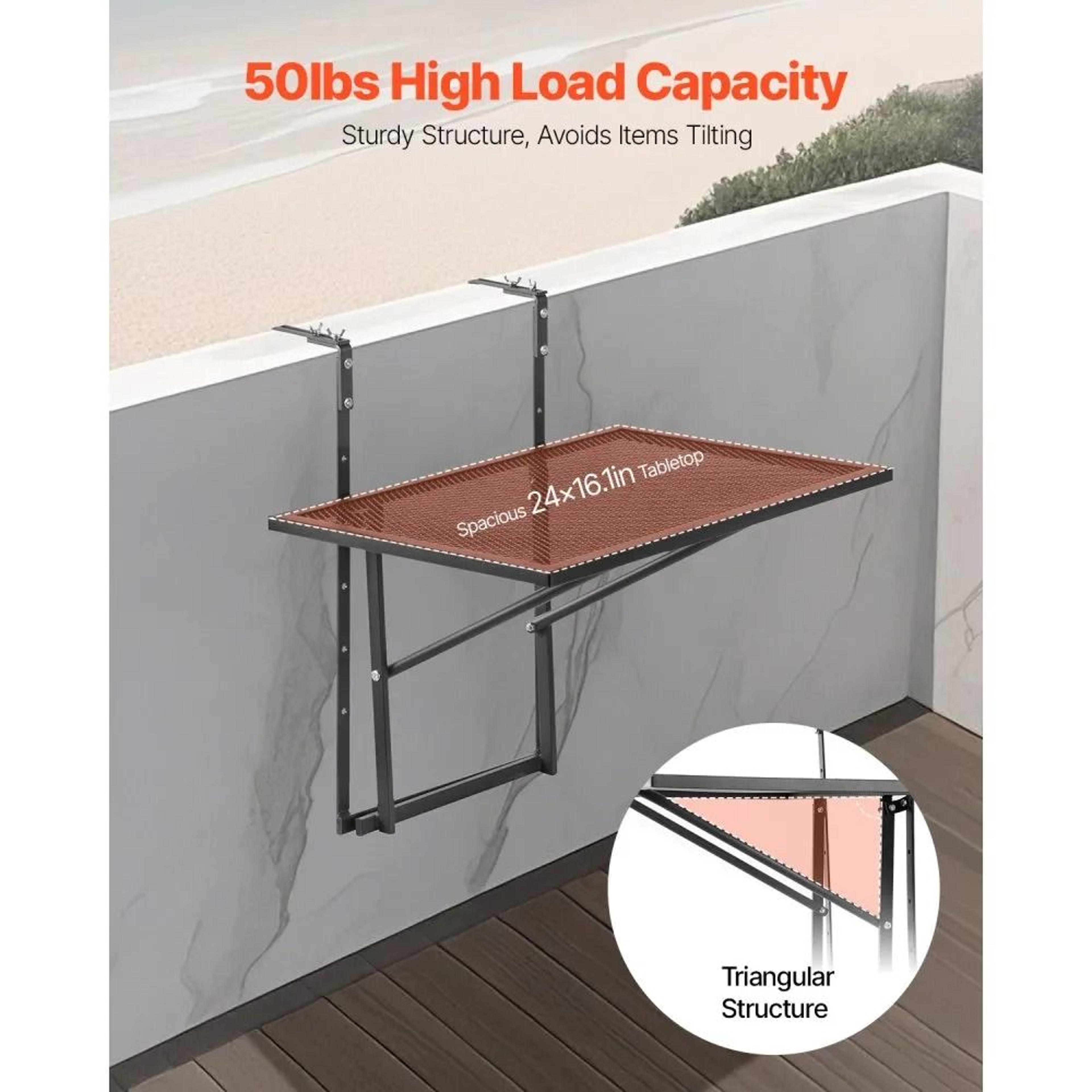 Folding Balcony Railing Table With 5 Adjustable Heights And Stainless Steel Frame 2