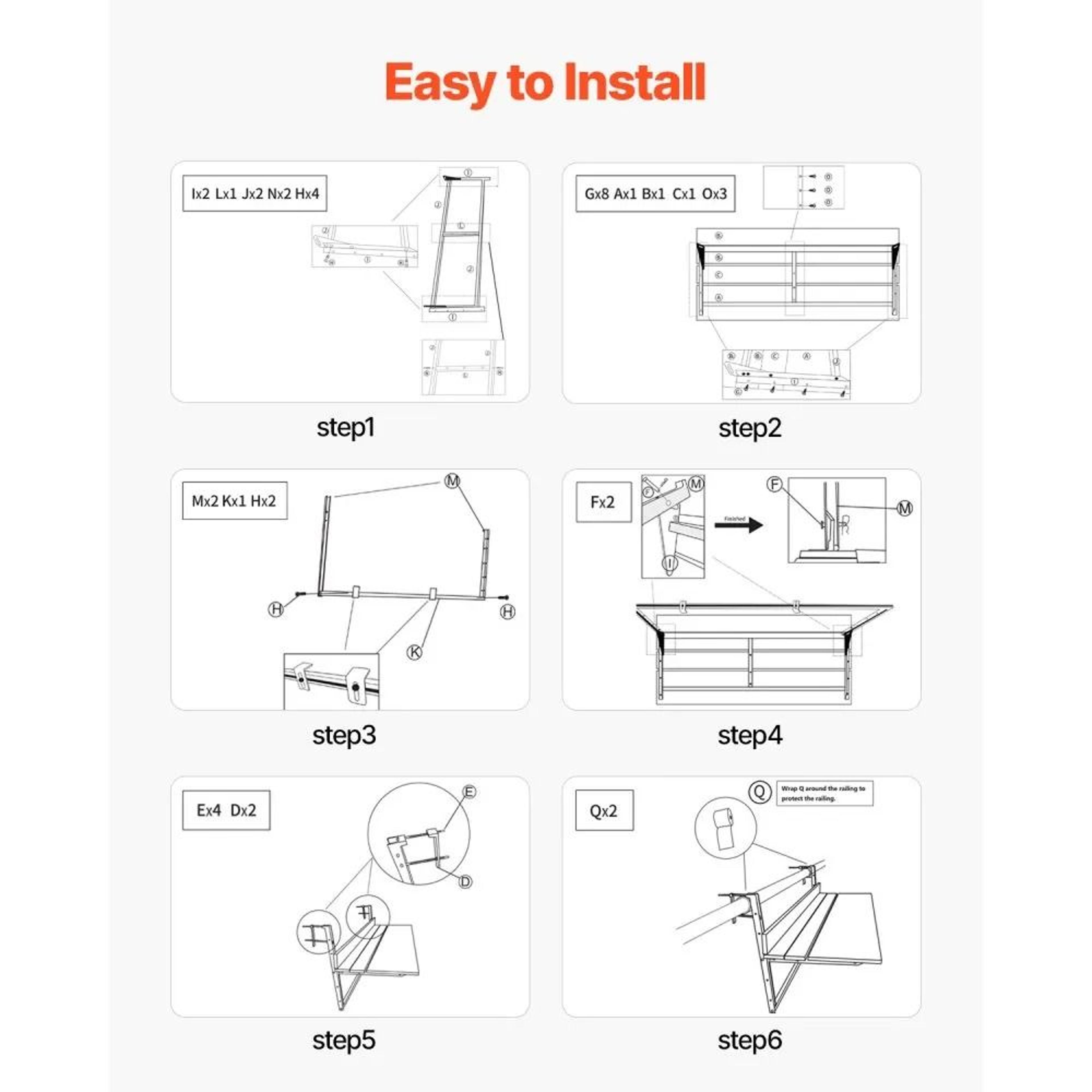 Folding Balcony Railing Table With 5 Adjustable Heights And 50 Lb Capacity 5