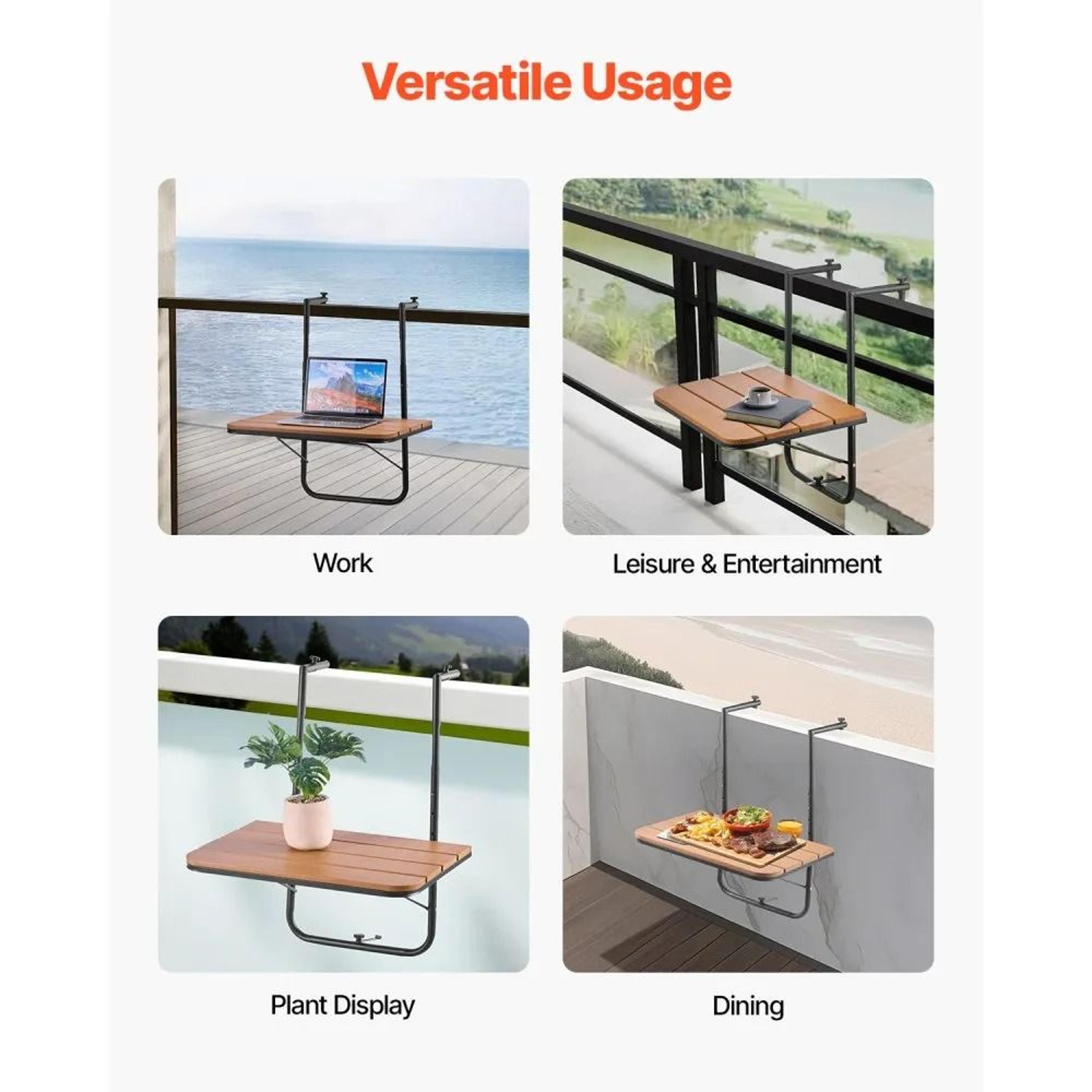 Folding Balcony Railing Table With 4 Adjustable Heights And RustResistant Brackets 3
