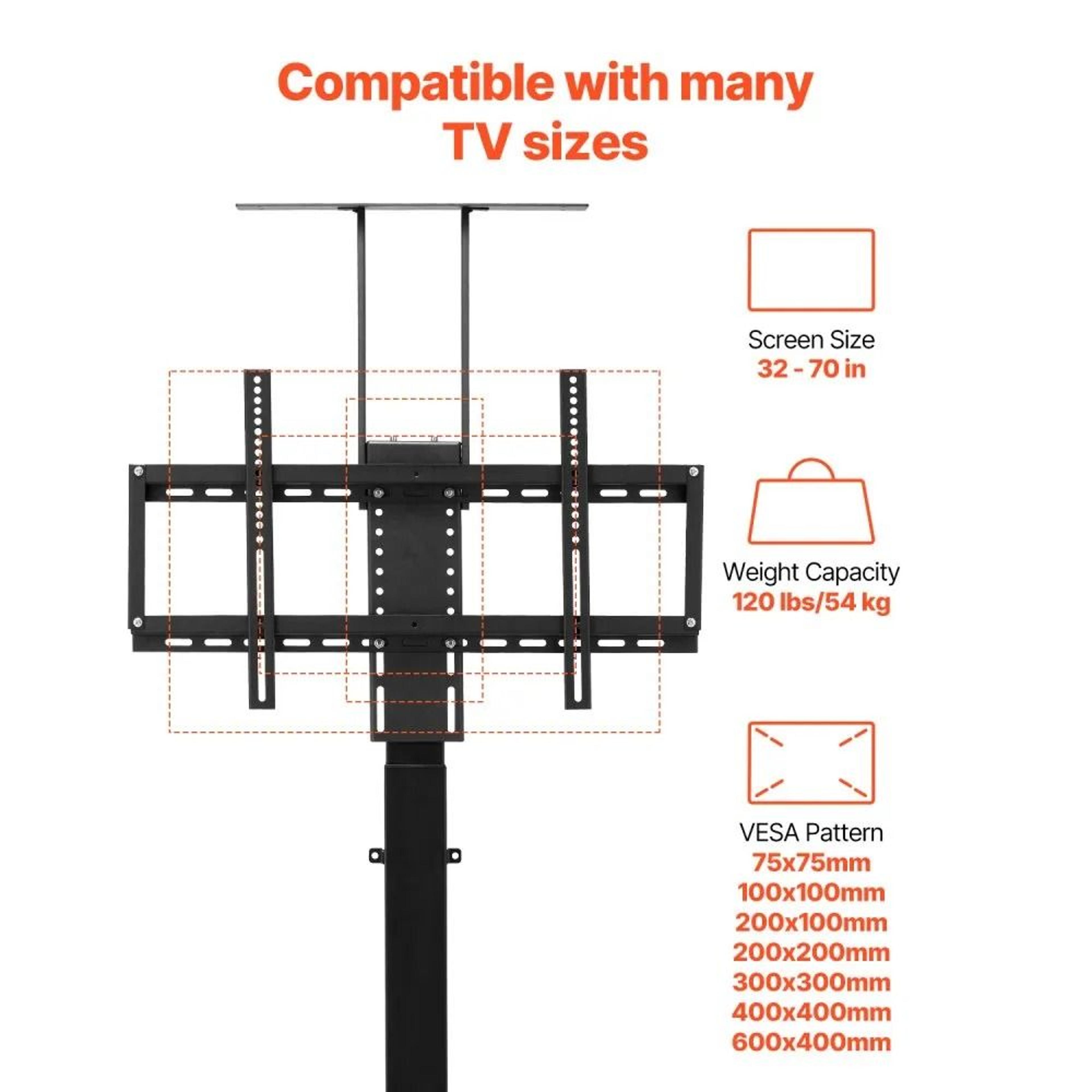 Motorized TV Lift Stand For 3270 Inch TVs With Remote Control And 120 Lb Capacity 3