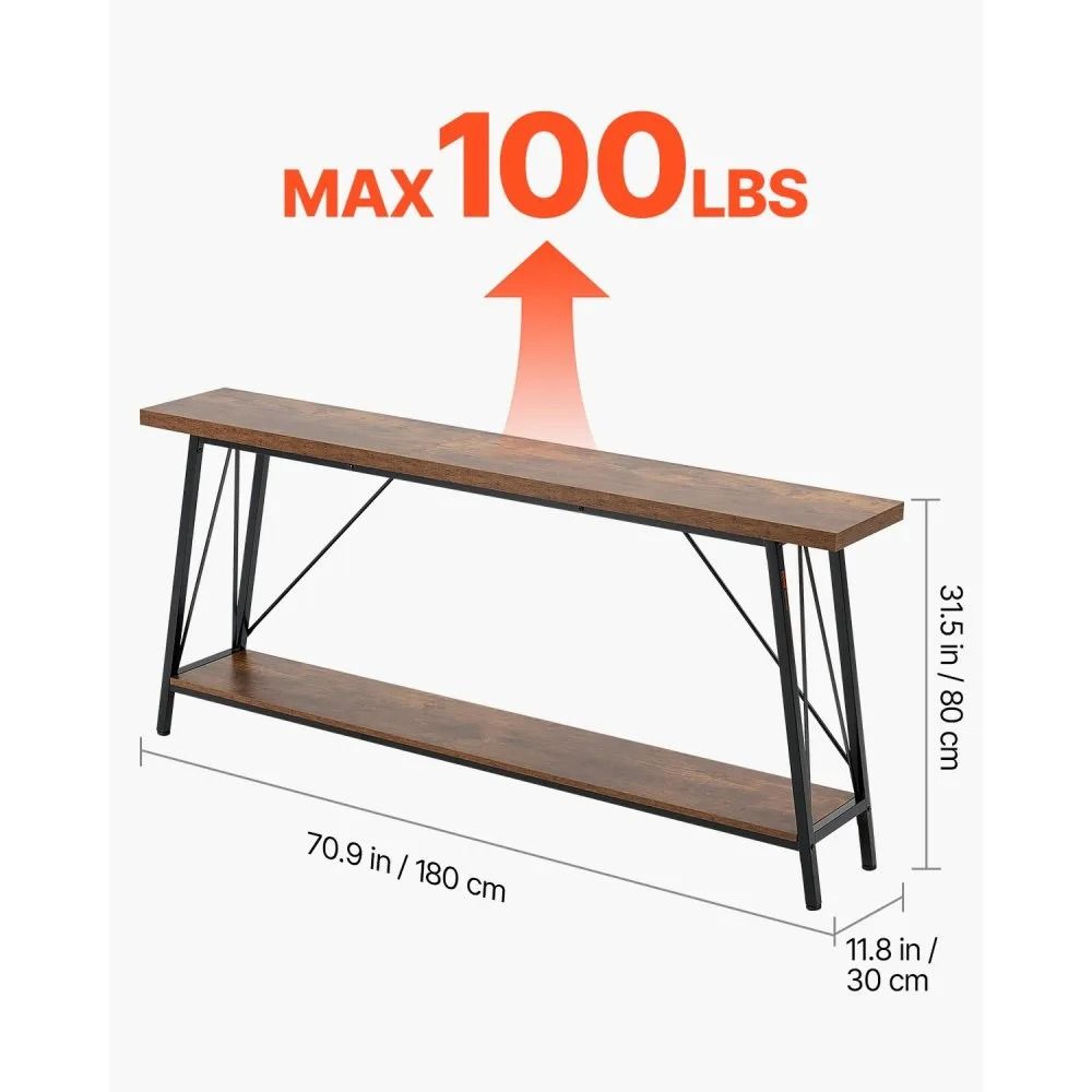709 Inch Narrow Console Sofa Table With 2Tier Storage And Metal Frame 3