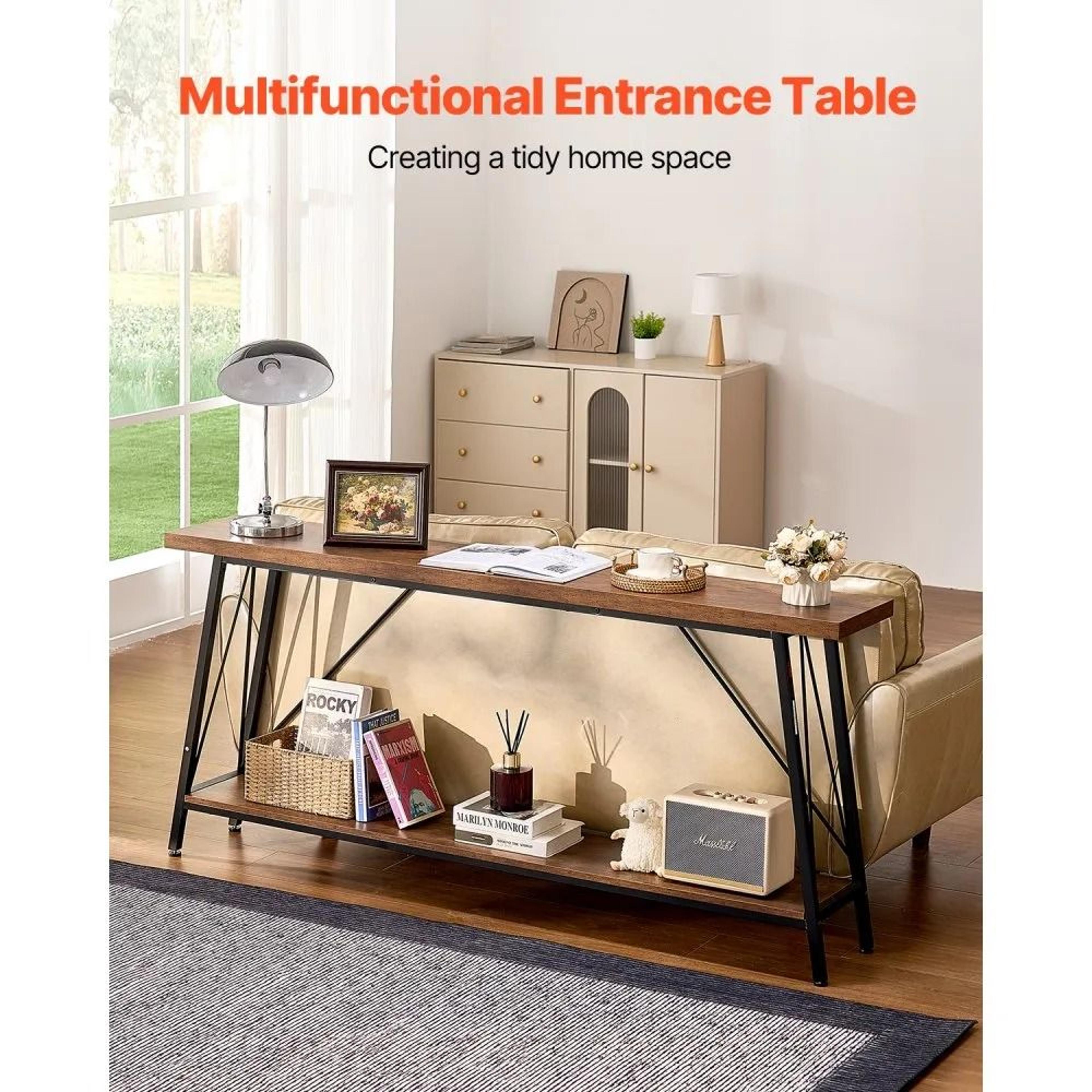 709 Inch Narrow Console Sofa Table With 2Tier Storage And Metal Frame 4