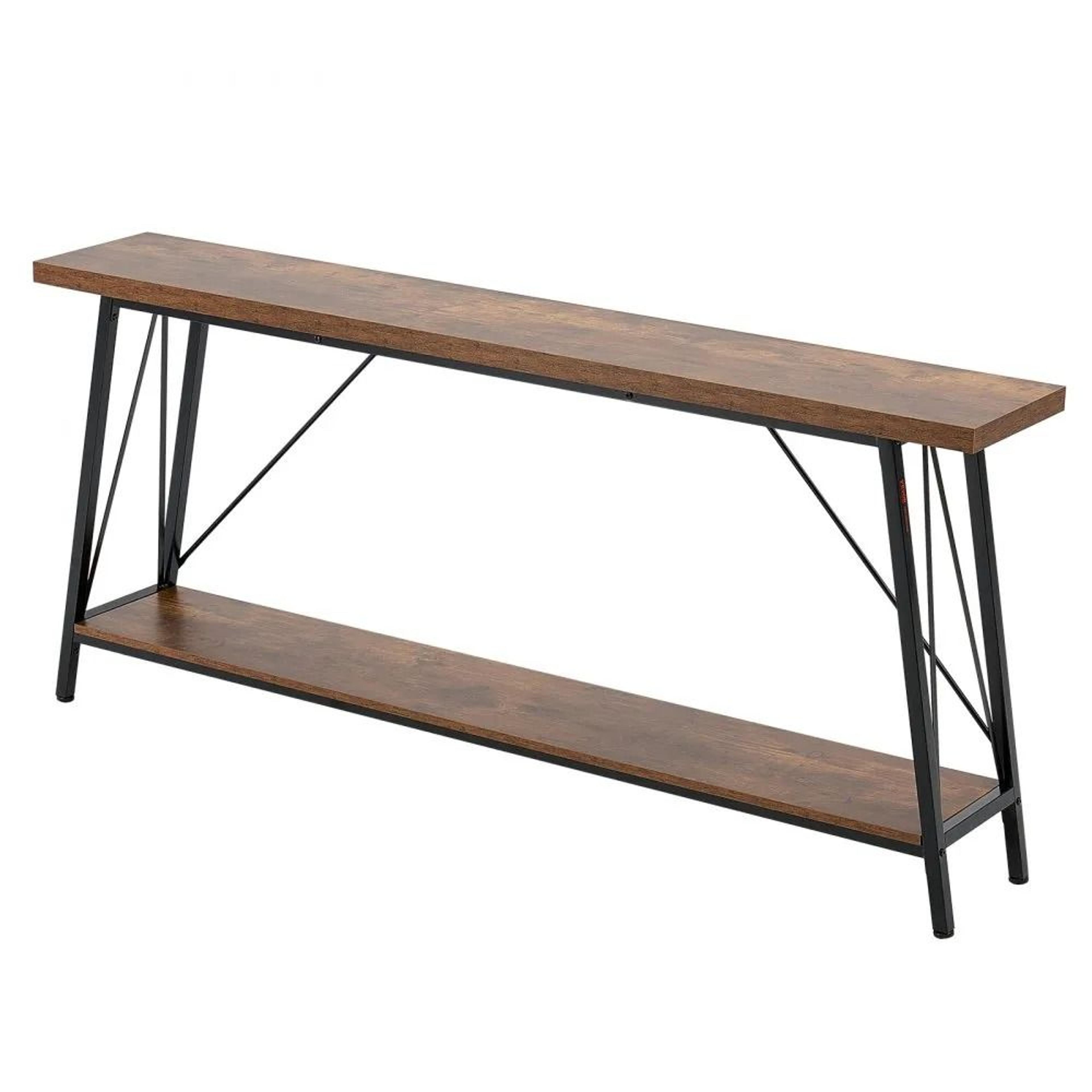 70.9 inch narrow console sofa table with 2-tier storage and metal frame