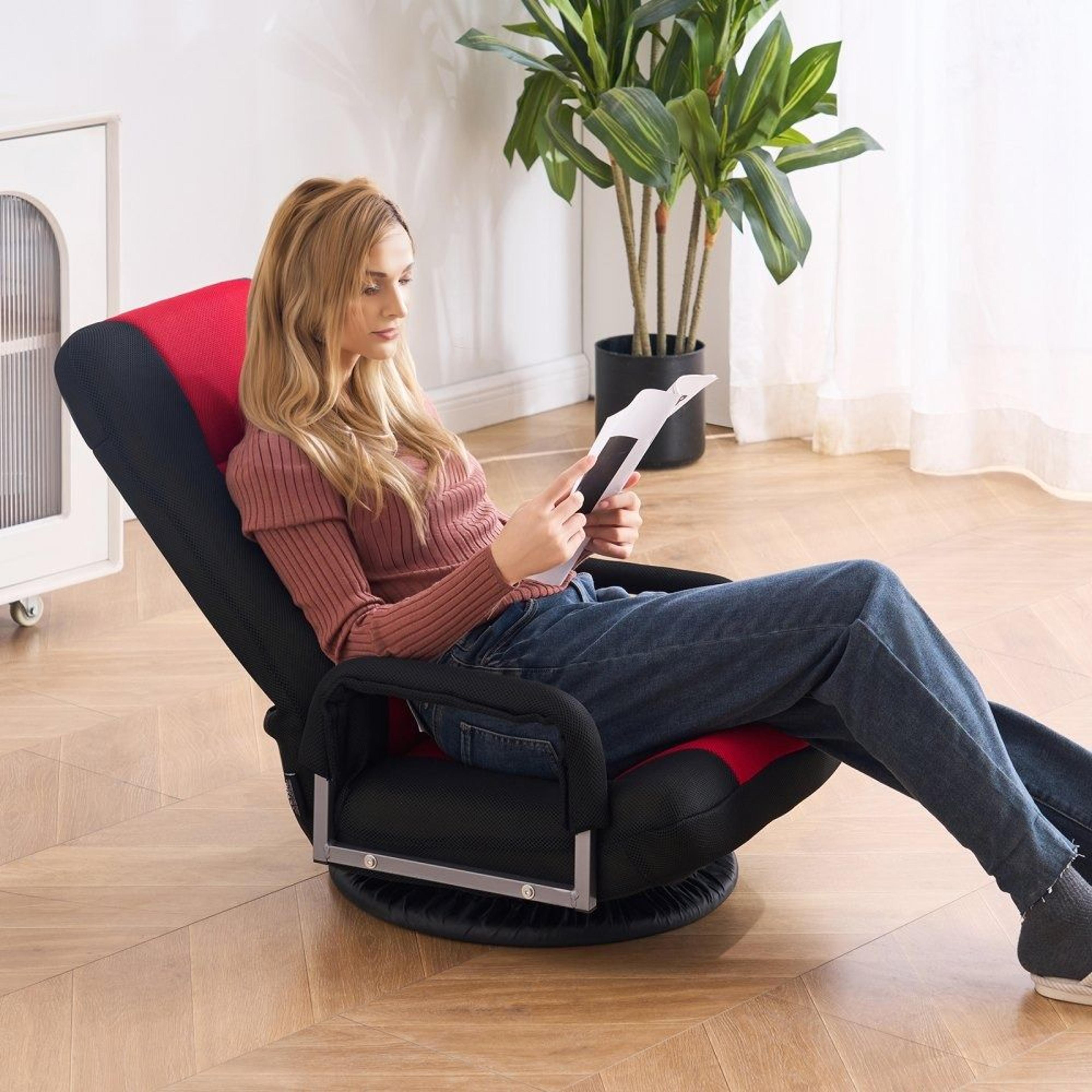 Swivel Floor Gaming Chair With Armrests And 6Position Adjustable Backrest 6