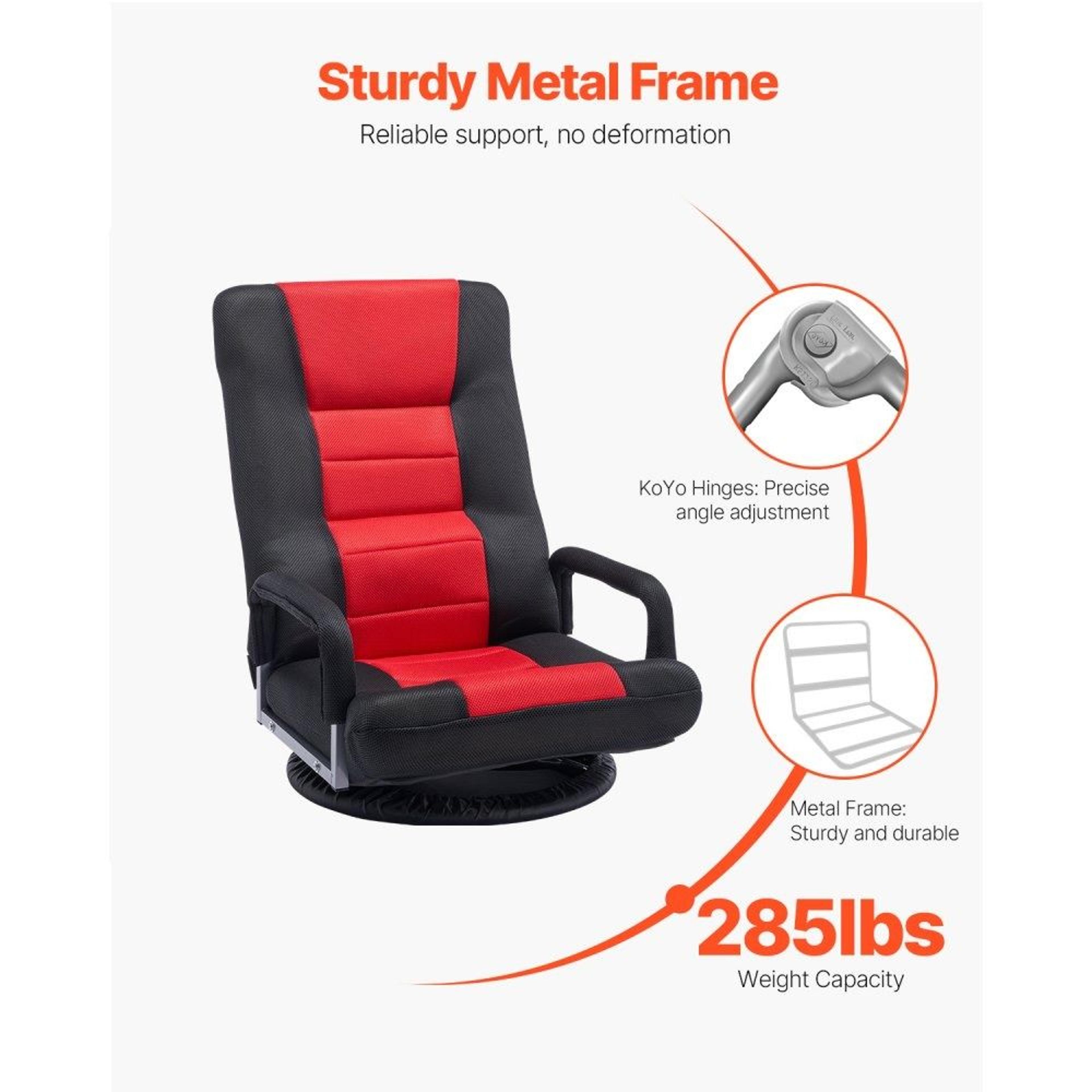 Swivel Floor Gaming Chair With Armrests And 6Position Adjustable Backrest 3